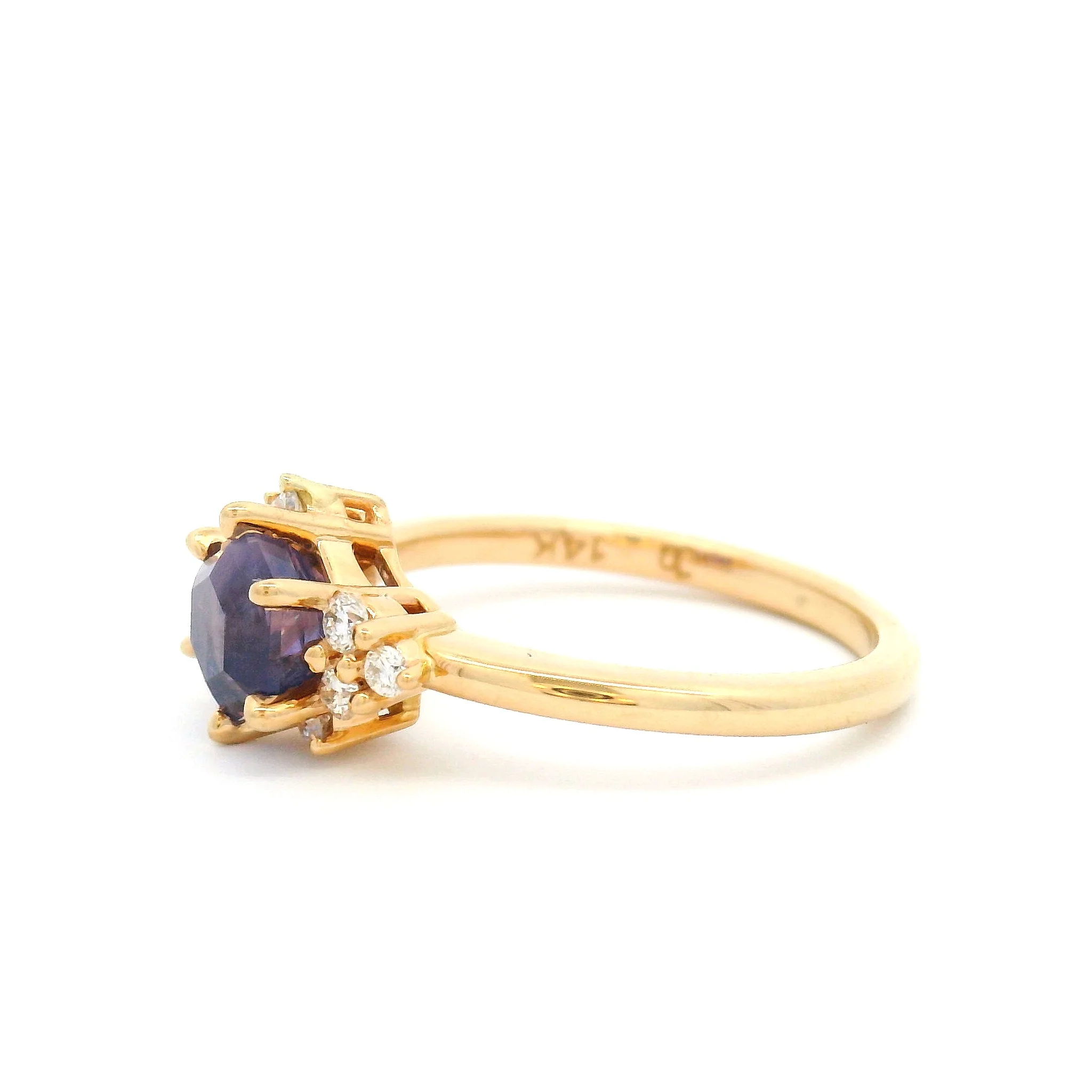 14k Yellow Engagement Ring with 1.28ct Opalescent Purple Sapphire and Accent Diamonds - Image 3