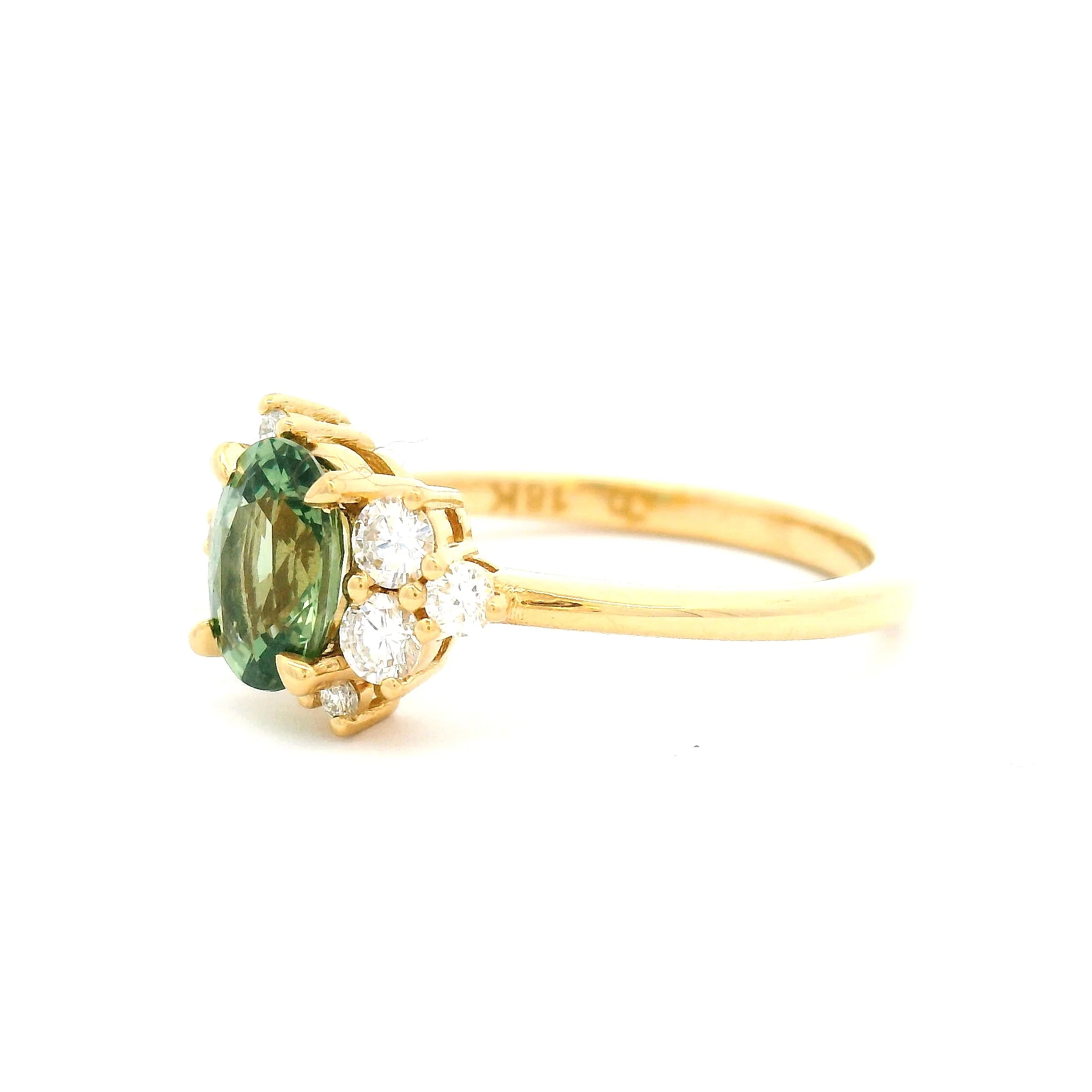 18k Yellow Engagement Ring with 0.99ct Oval Green Sapphire with Accent Diamonds - Image 3