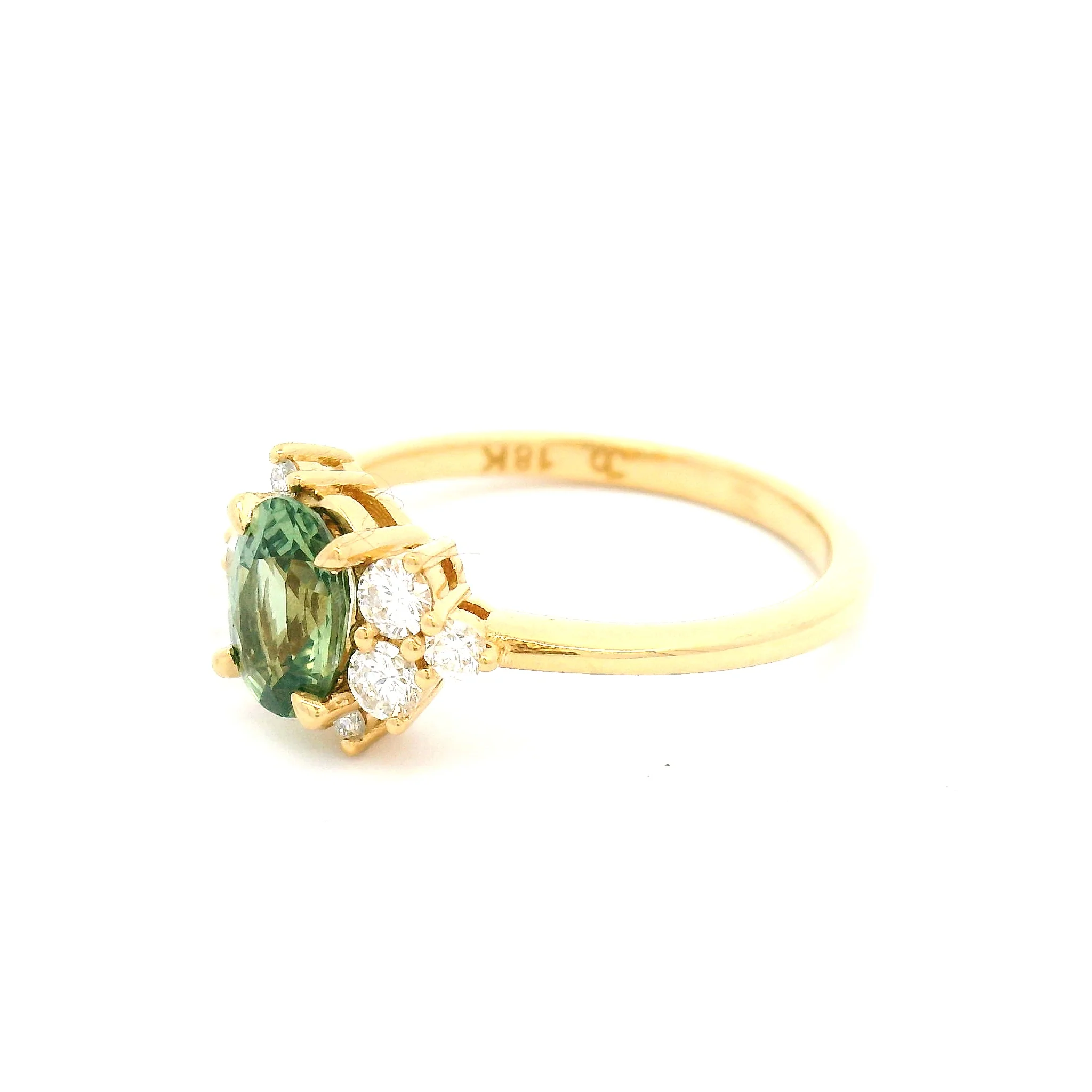 18k Yellow Engagement Ring with 0.99ct Oval Green Sapphire with Accent Diamonds - Image 4