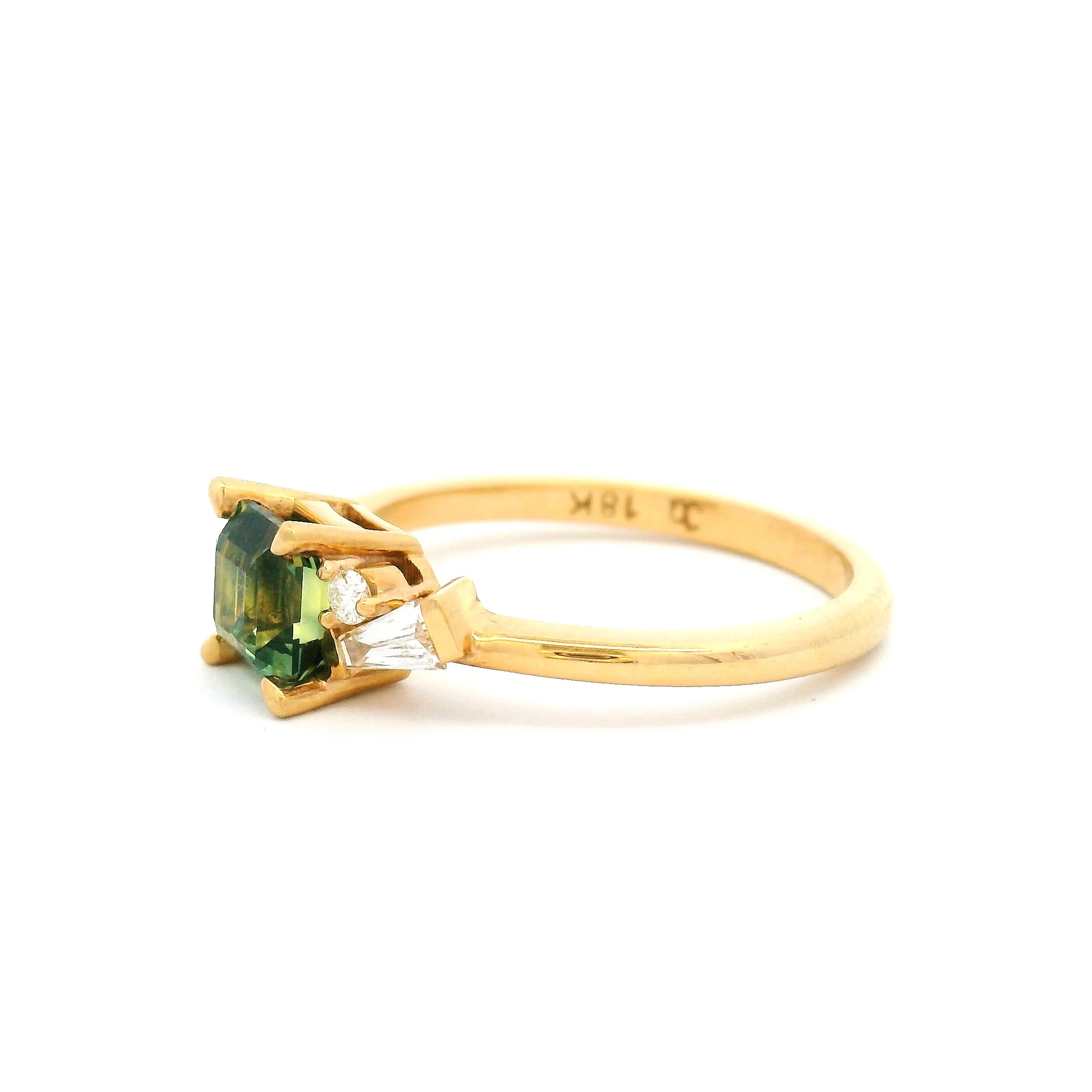 18k Yellow Engagement Ring with 1.30ct Teal Square Emerald-Cut Sapphire and Accent Diamonds - Image 3