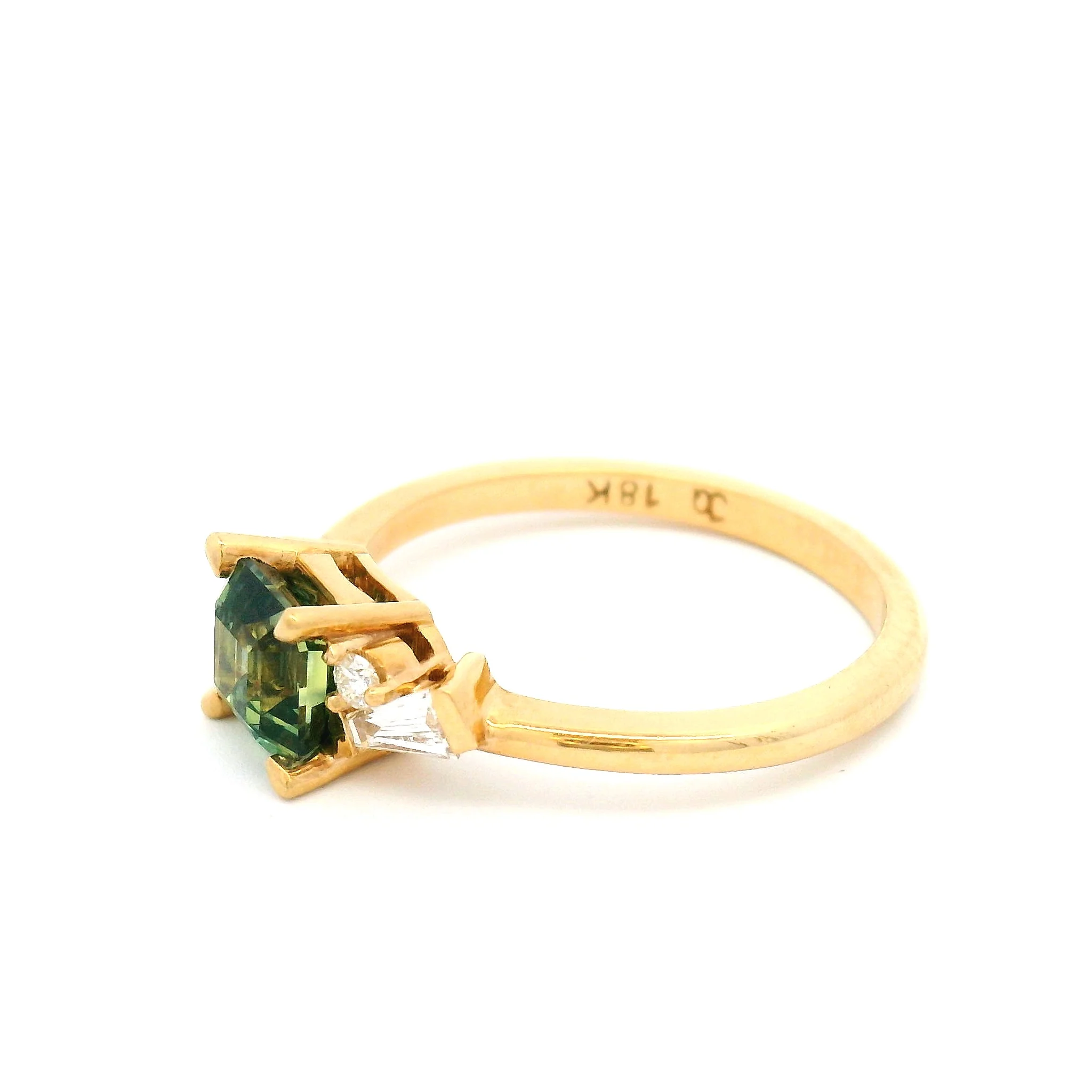 18k Yellow Engagement Ring with 1.30ct Teal Square Emerald-Cut Sapphire and Accent Diamonds - Image 4