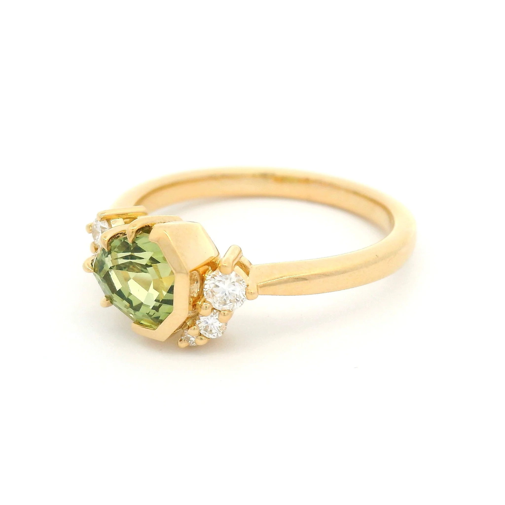 18k Yellow Engagement Ring with 1.27ct Green Sapphire & Accent Diamonds - Image 2
