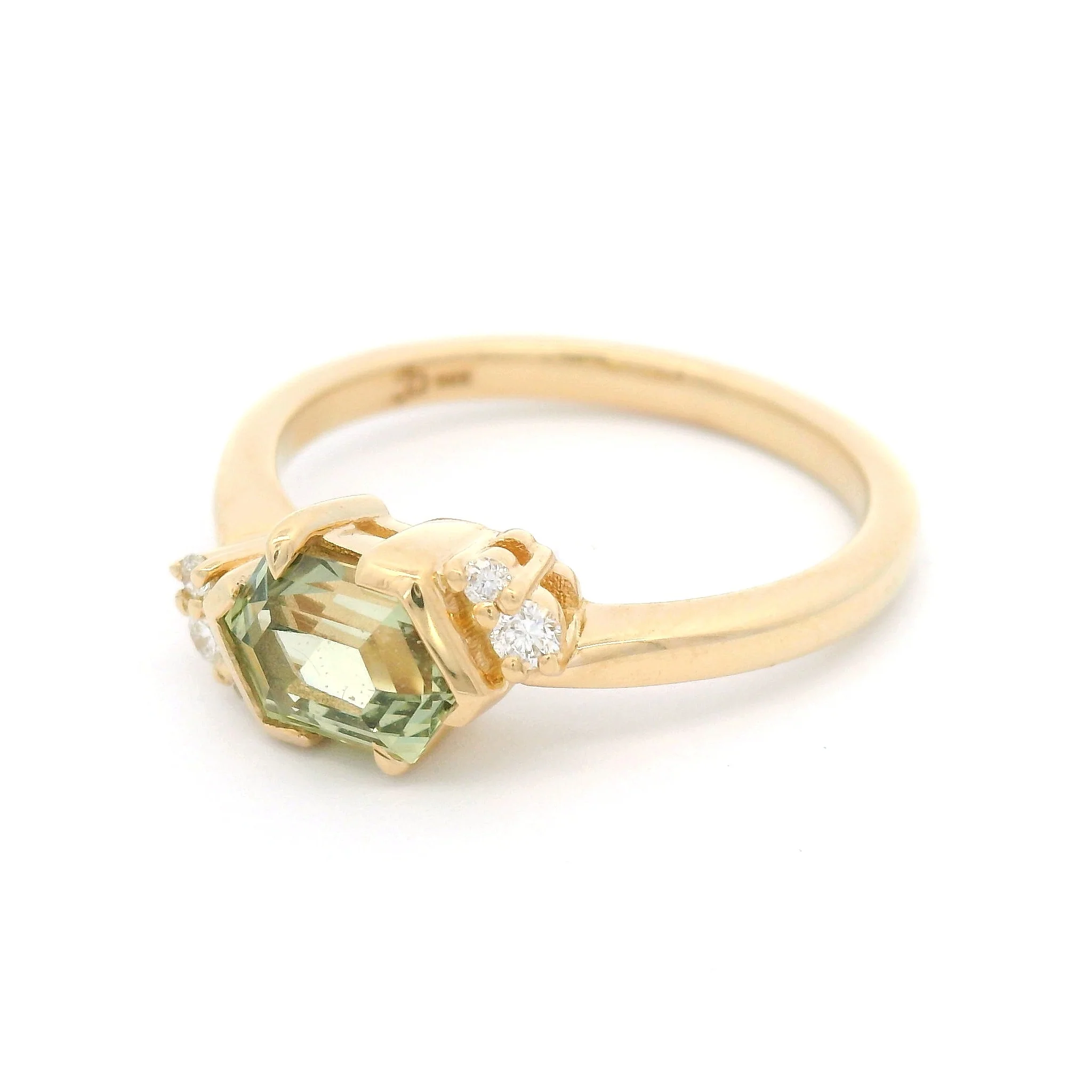 14k Yellow Engagement Ring with 1.17ct Hexagonal Green Sapphire & Accent Diamonds - Image 2