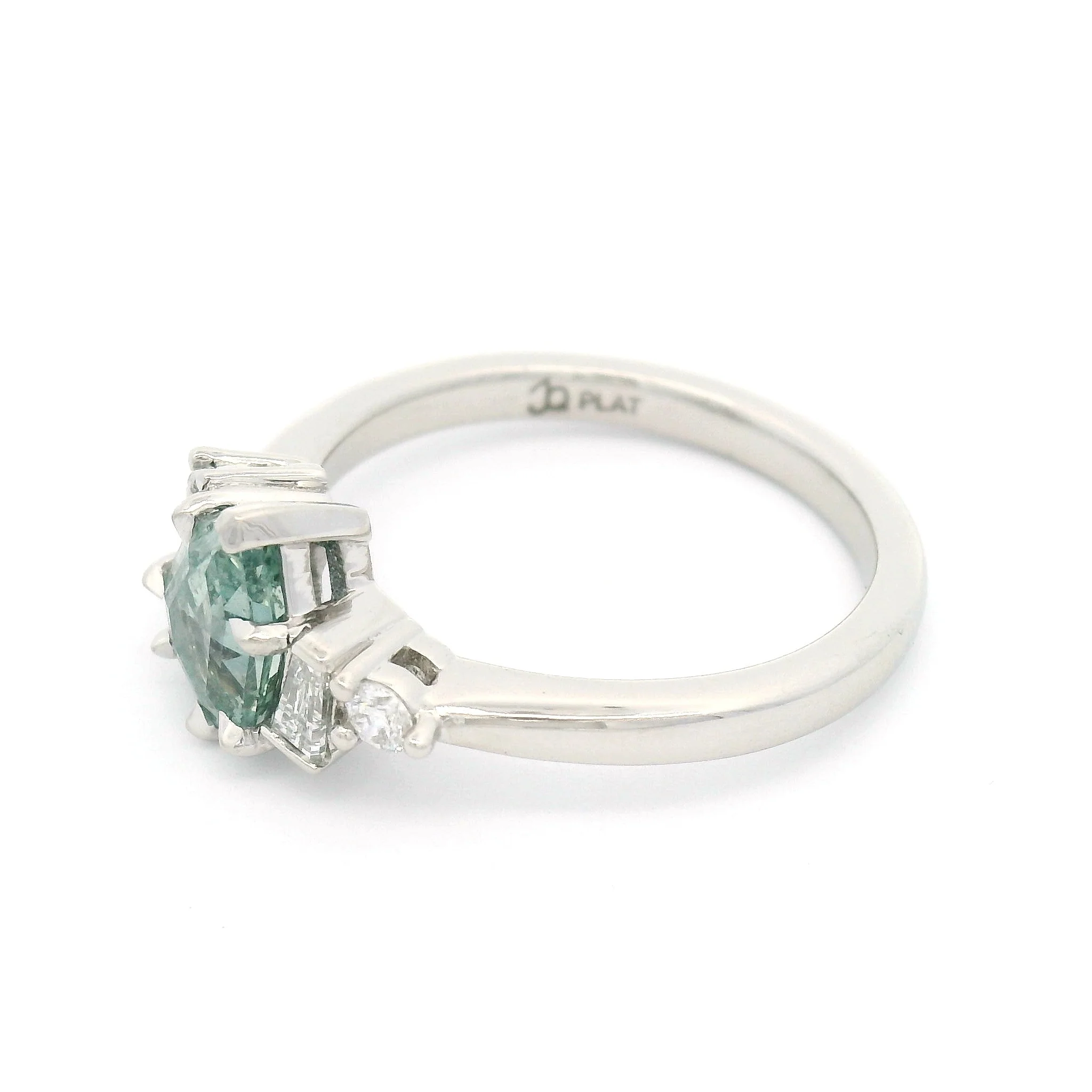 Platinum Engagement Ring with 1.27ct Light-Teal Sapphire & Accent Diamonds - Image 3