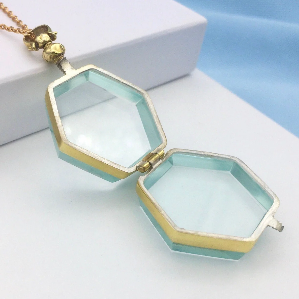 18K Gold Hexagon Crystal Urn Necklace - Image 2