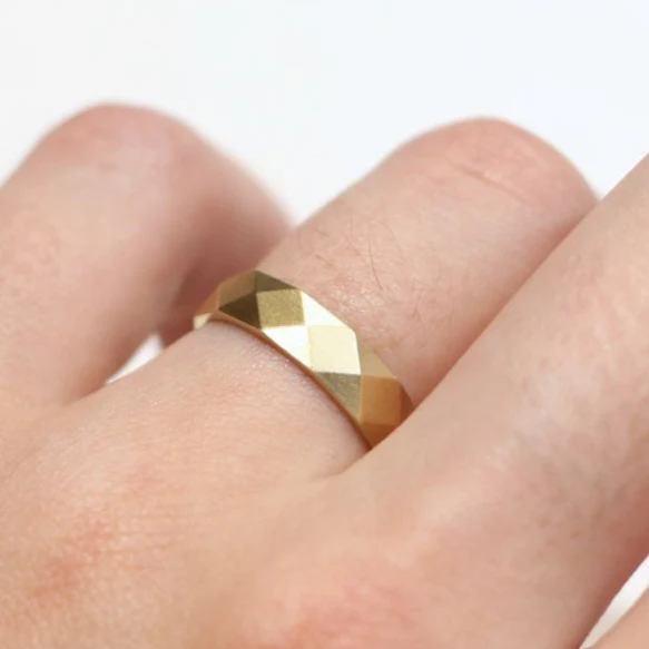 Kingsley Wide Faceted Gold Band - Image 4