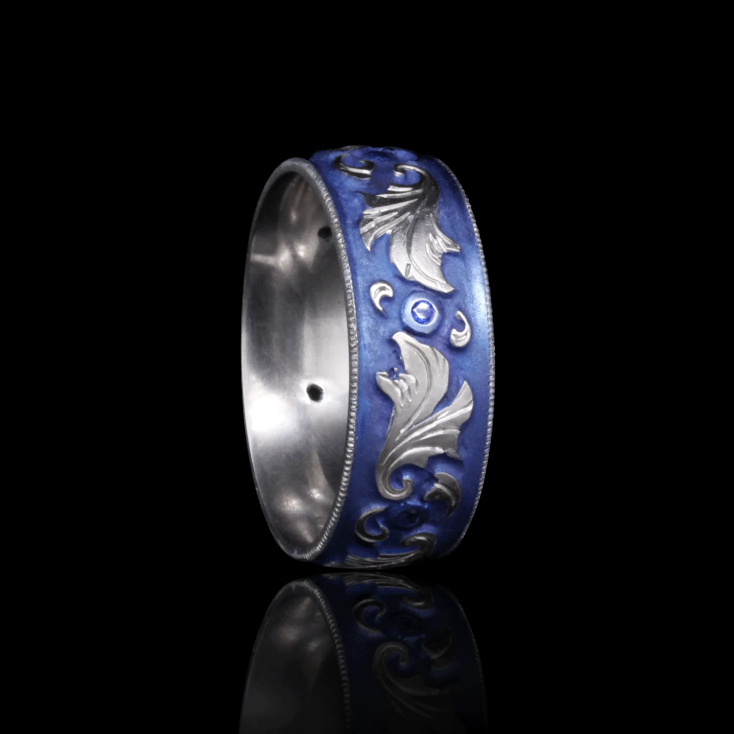 Lagoon Lustre - Blue Sapphire & Titanium Fine Etched Band - Image 3
