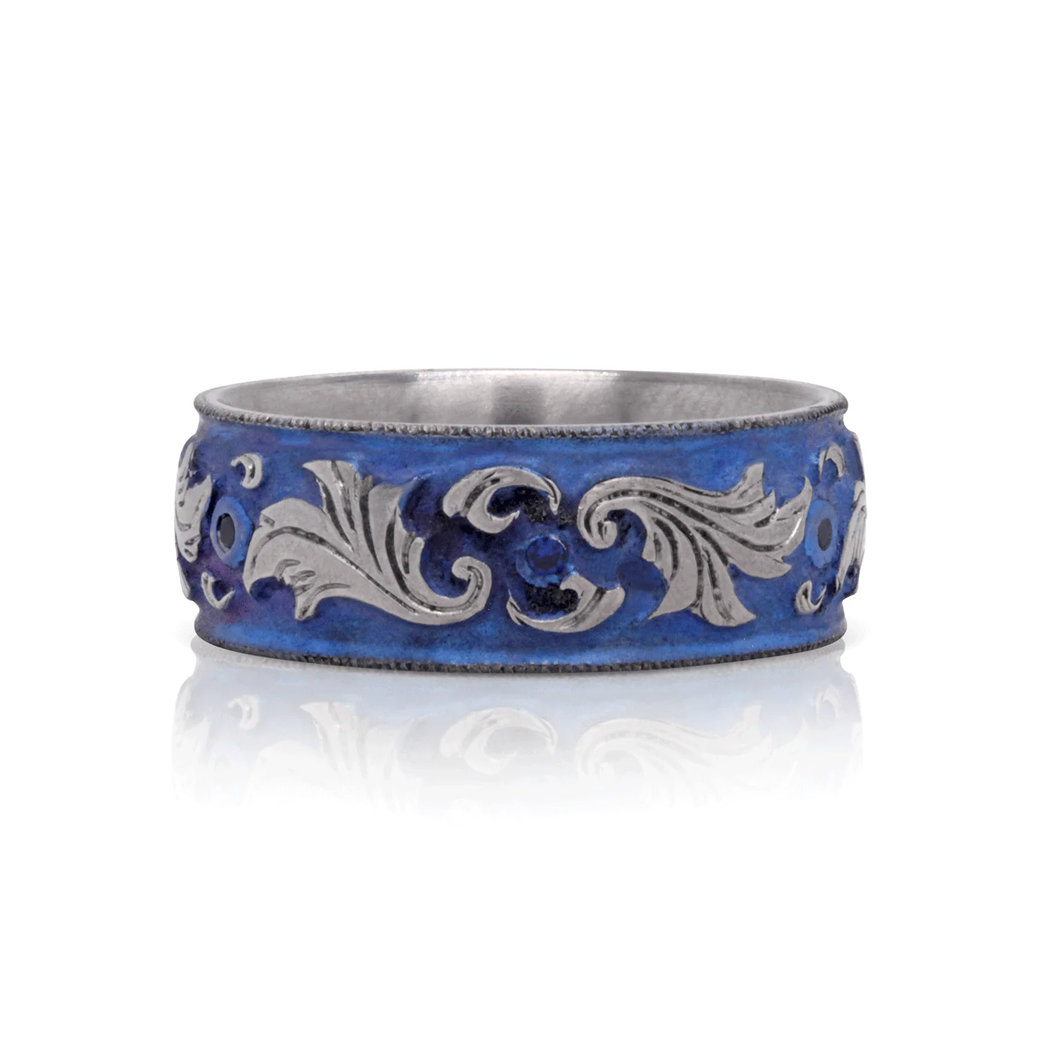 Lagoon Lustre - Blue Sapphire & Titanium Fine Etched Band - Image 4
