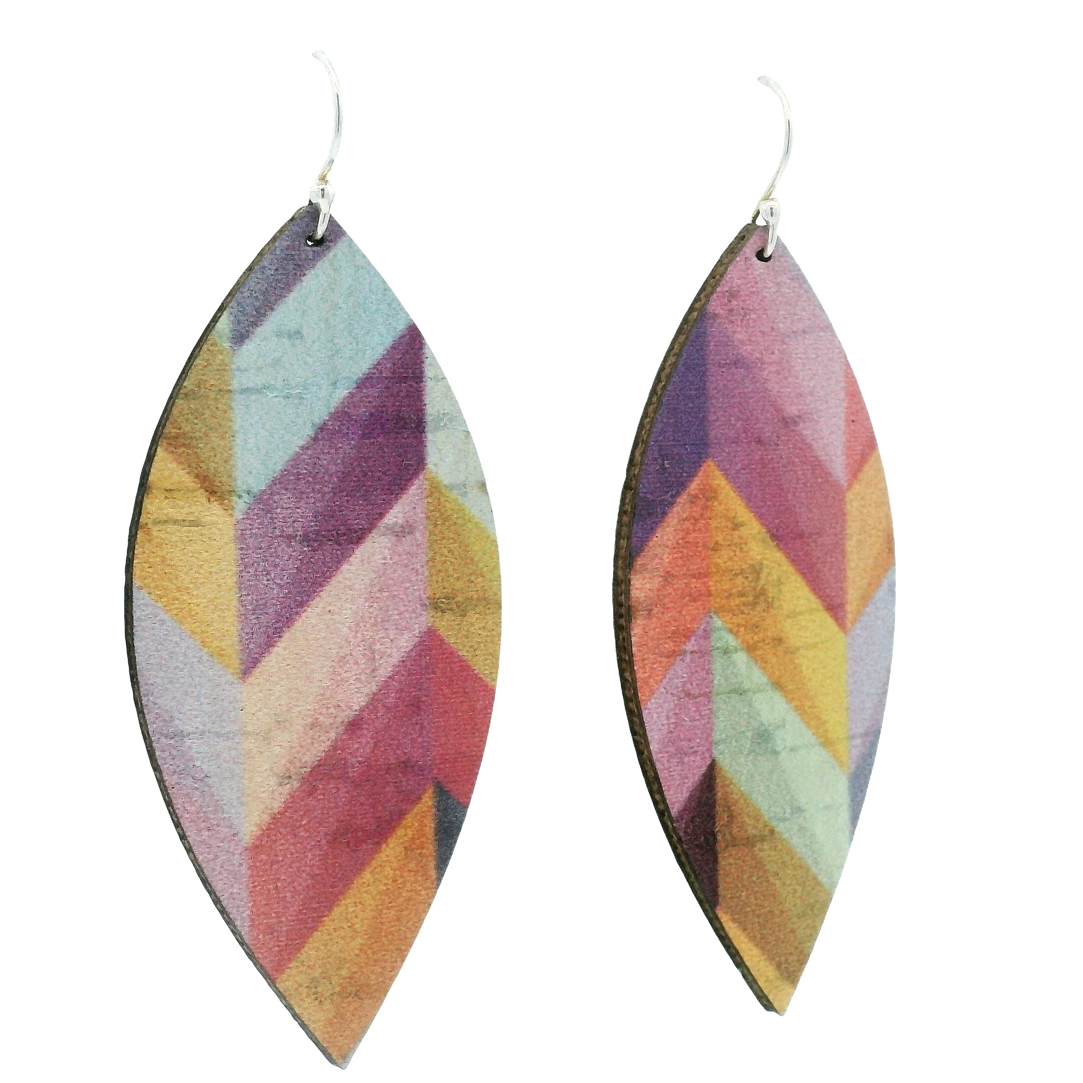 Large Pink Herringbone Leaf Cork Earrings - Image 3