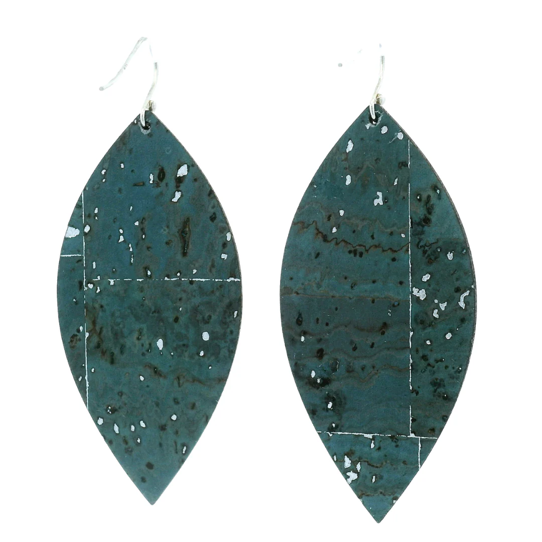 Large Pink Herringbone Leaf Cork Earrings - Image 4