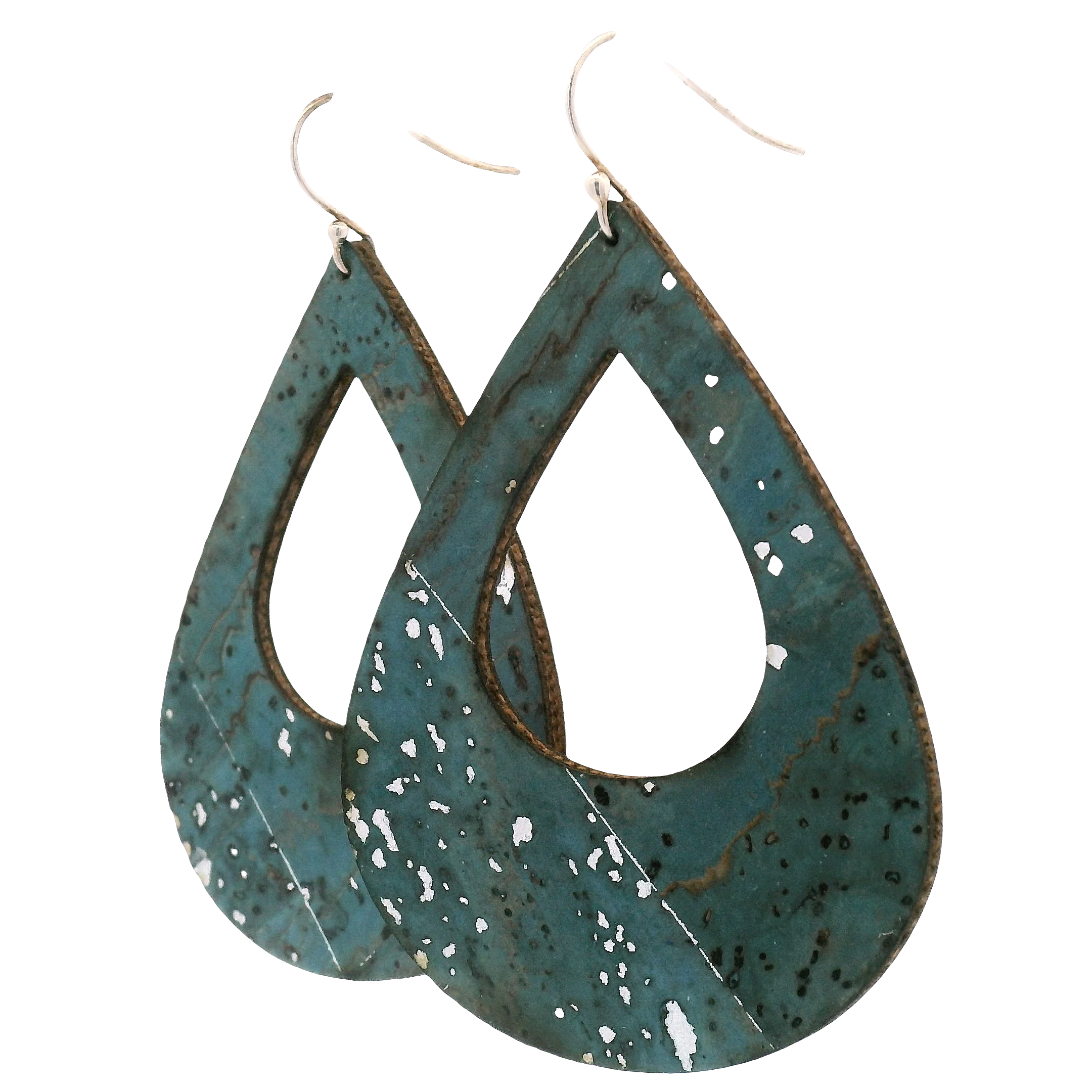 Large Sea Blue Teardrop Cork Earrings - Image 2