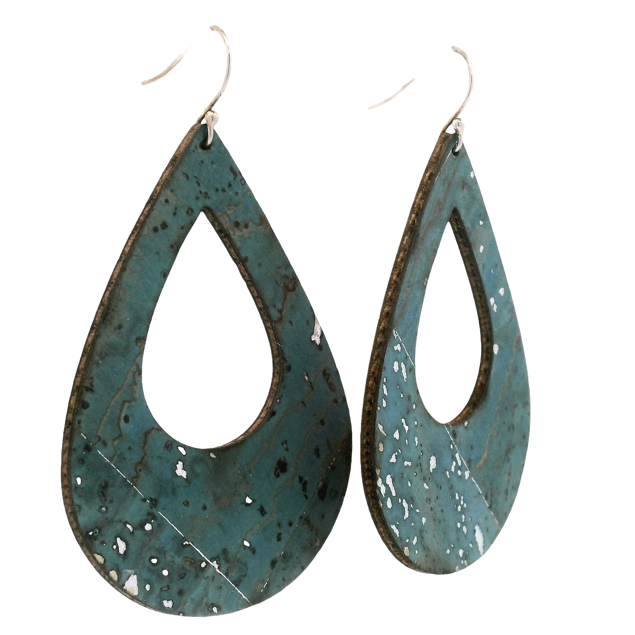 Large Sea Blue Teardrop Cork Earrings - Image 3