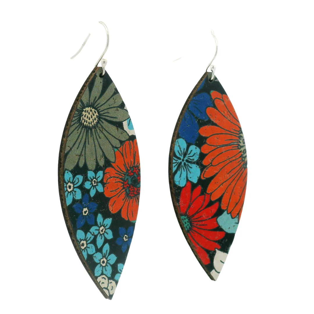Large Sixties Floral Leaf Cork Earrings - Image 3