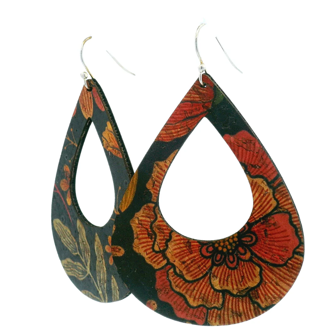 Large Teardrop Floral Cork Earrings - Image 2