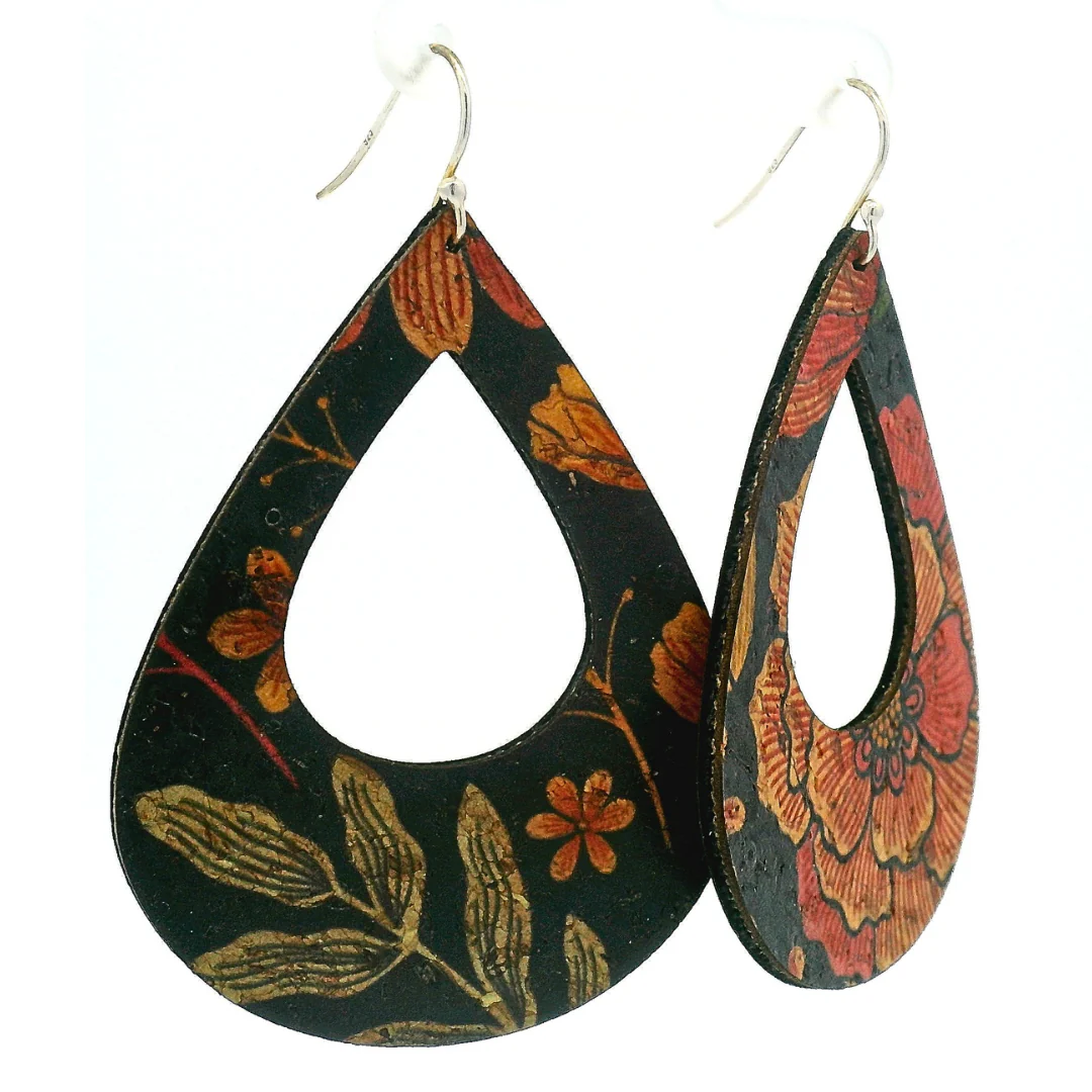 Large Teardrop Floral Cork Earrings - Image 3