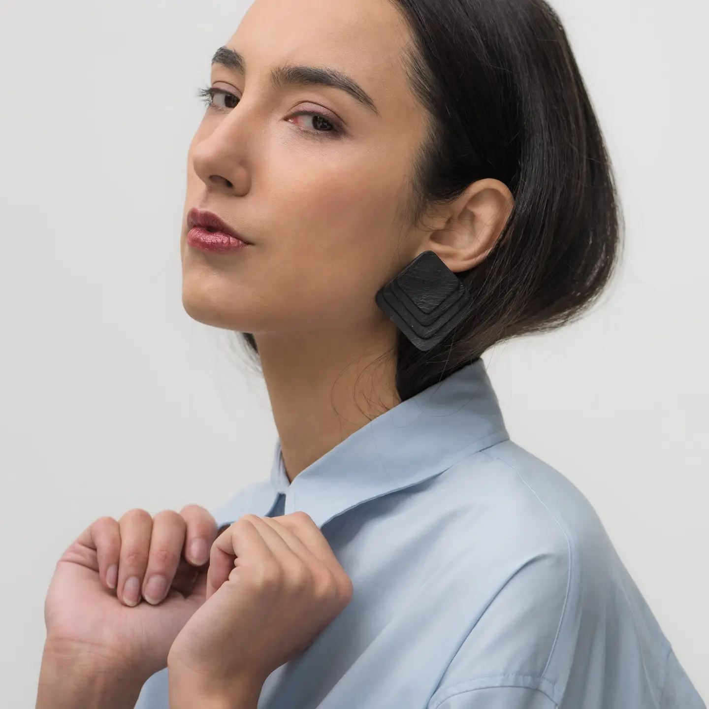 Layered Leather Stud Earrings - Image 3