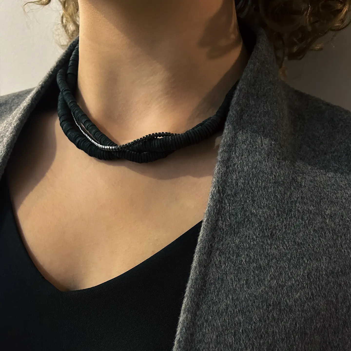 Layred Leather Hematite Necklace - Image 2