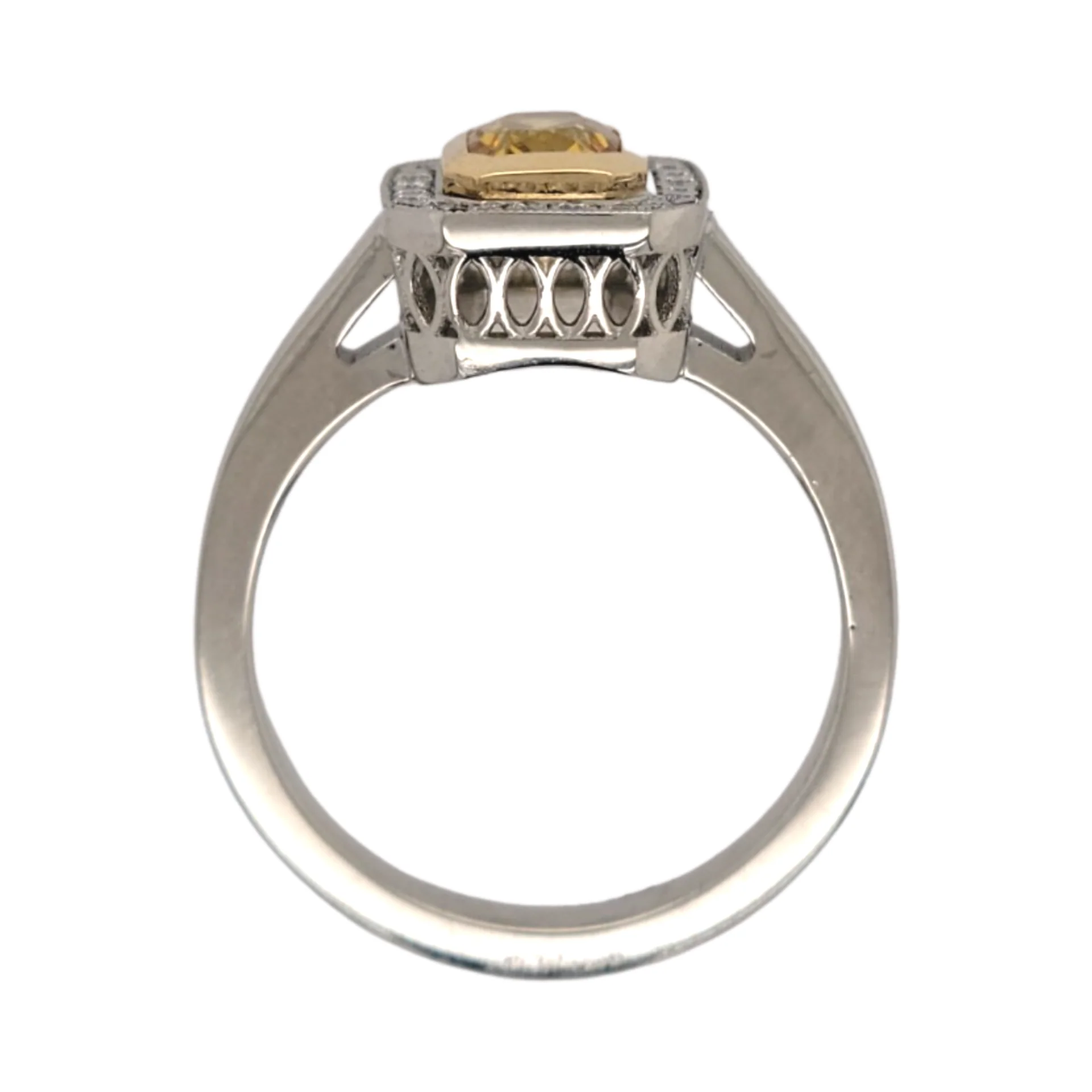 18k White and Yellow Halo Ring with 1.13ct Radiant-Cut Yellow Sapphire and Accent Diamonds - Image 8