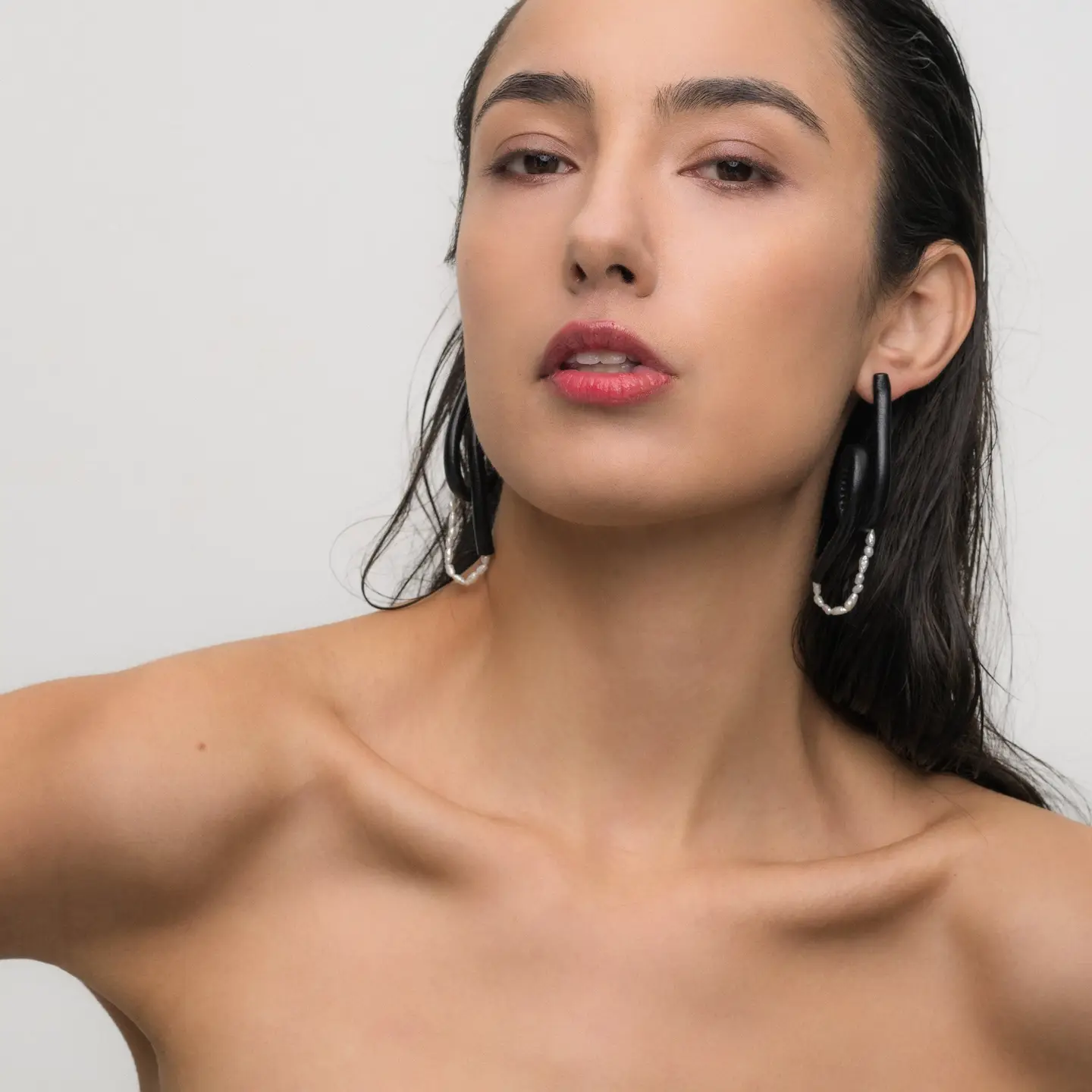 Leather & Pearl Twist Earrings - Image 2