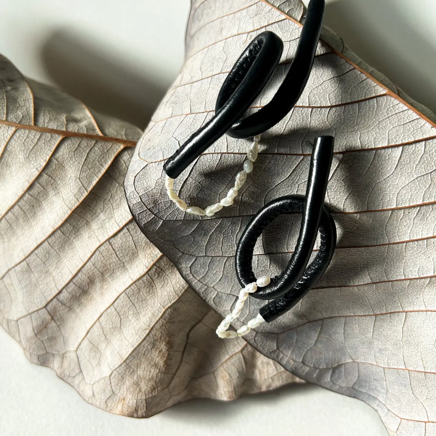 Leather & Pearl Twist Earrings - Image 3