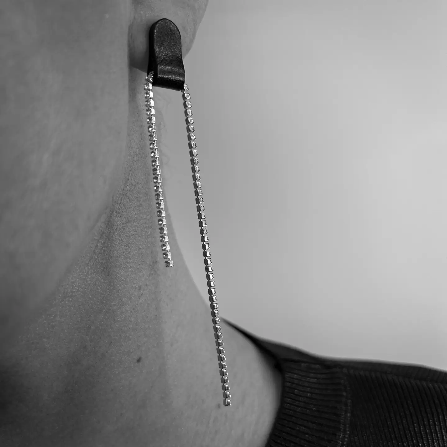 Leather & Rhinestone Dangle Earrings - Image 2
