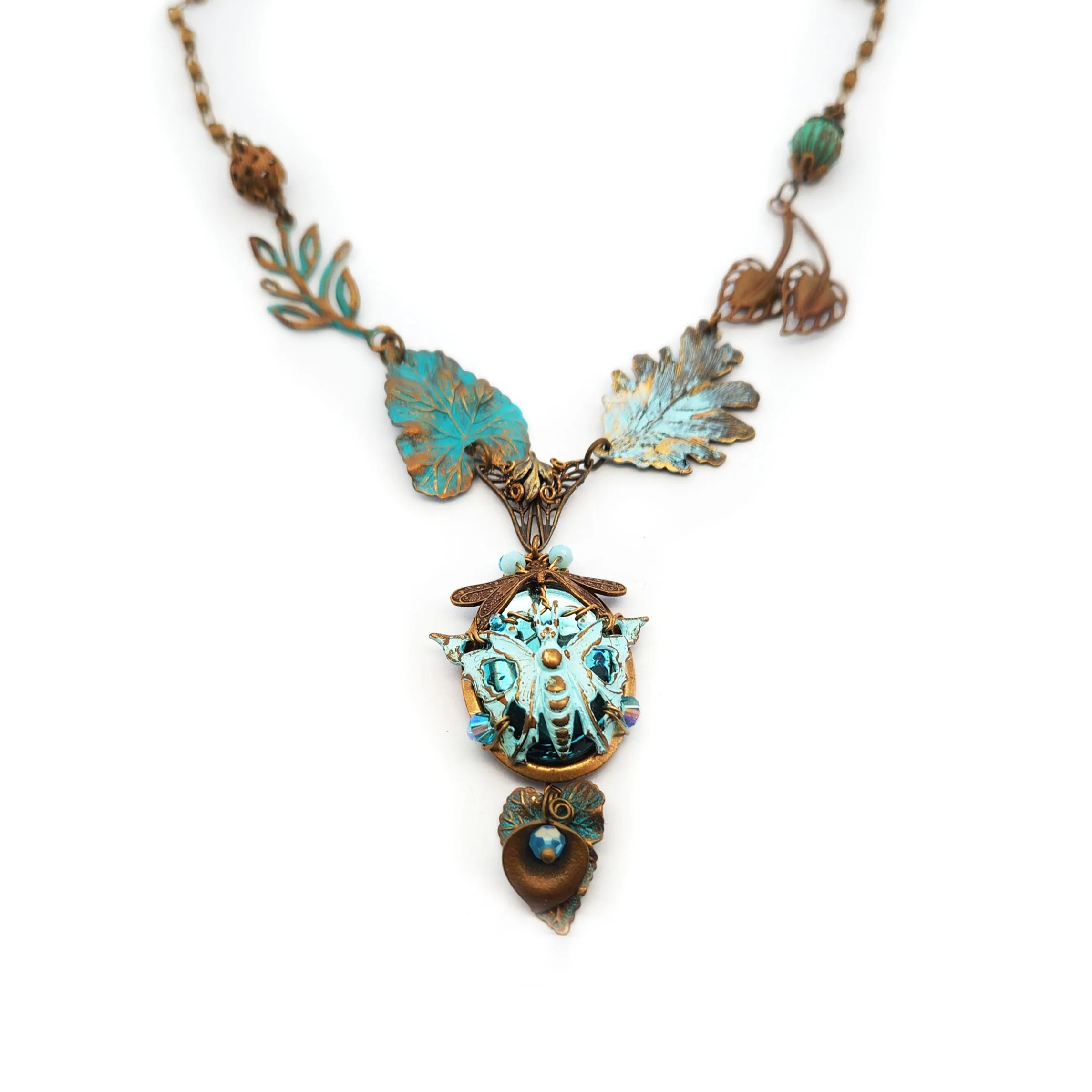 Light Blue & Brass Antique Fairy Necklace - Image 2