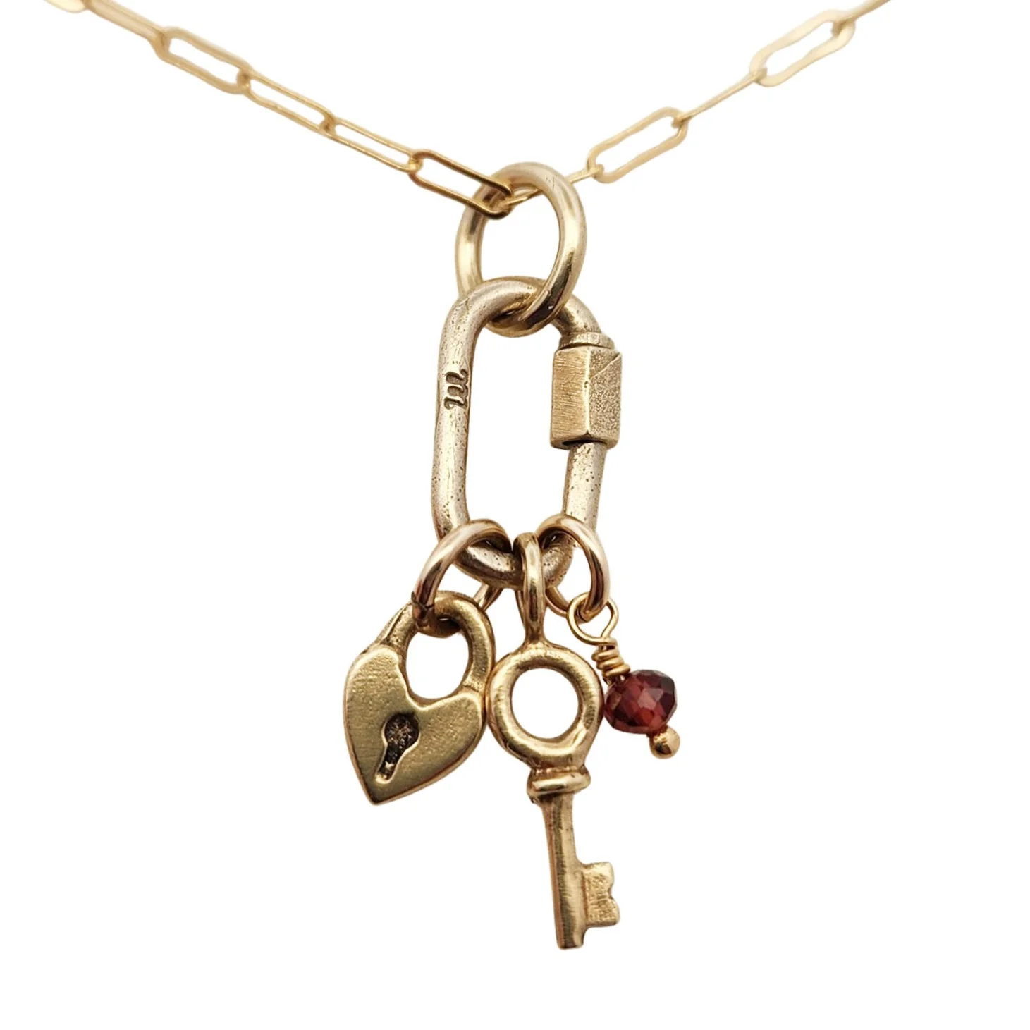 Lock, Key & Garnet Charm Necklace - Image 2