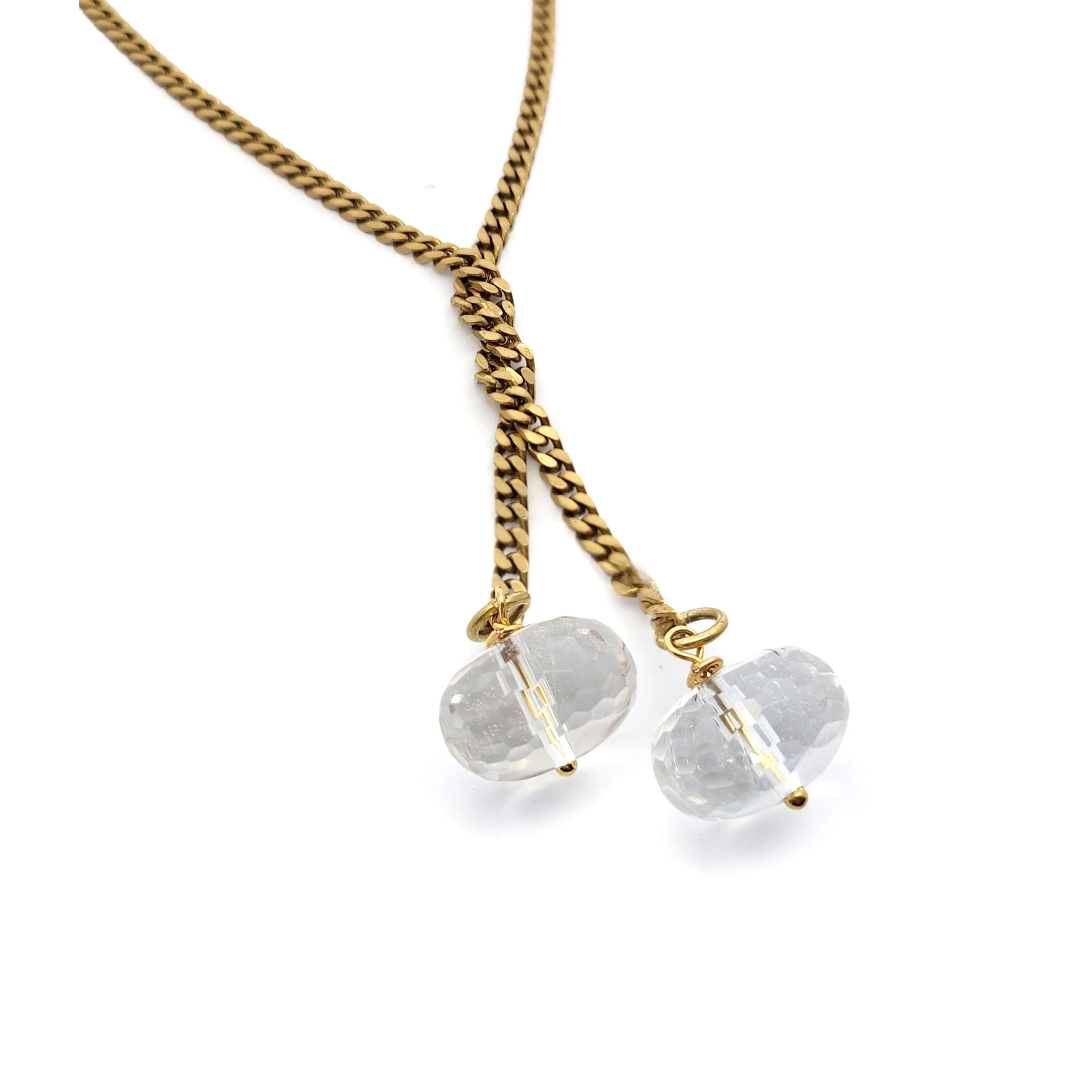 Long Brass Crystal Bead Lariat - Image 2