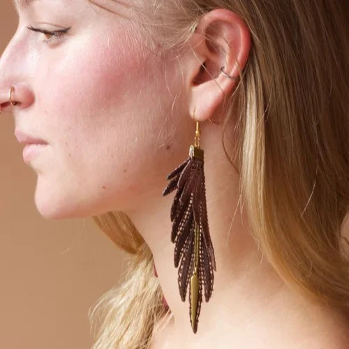 Long Cocoa Parrot Earrings - Image 2