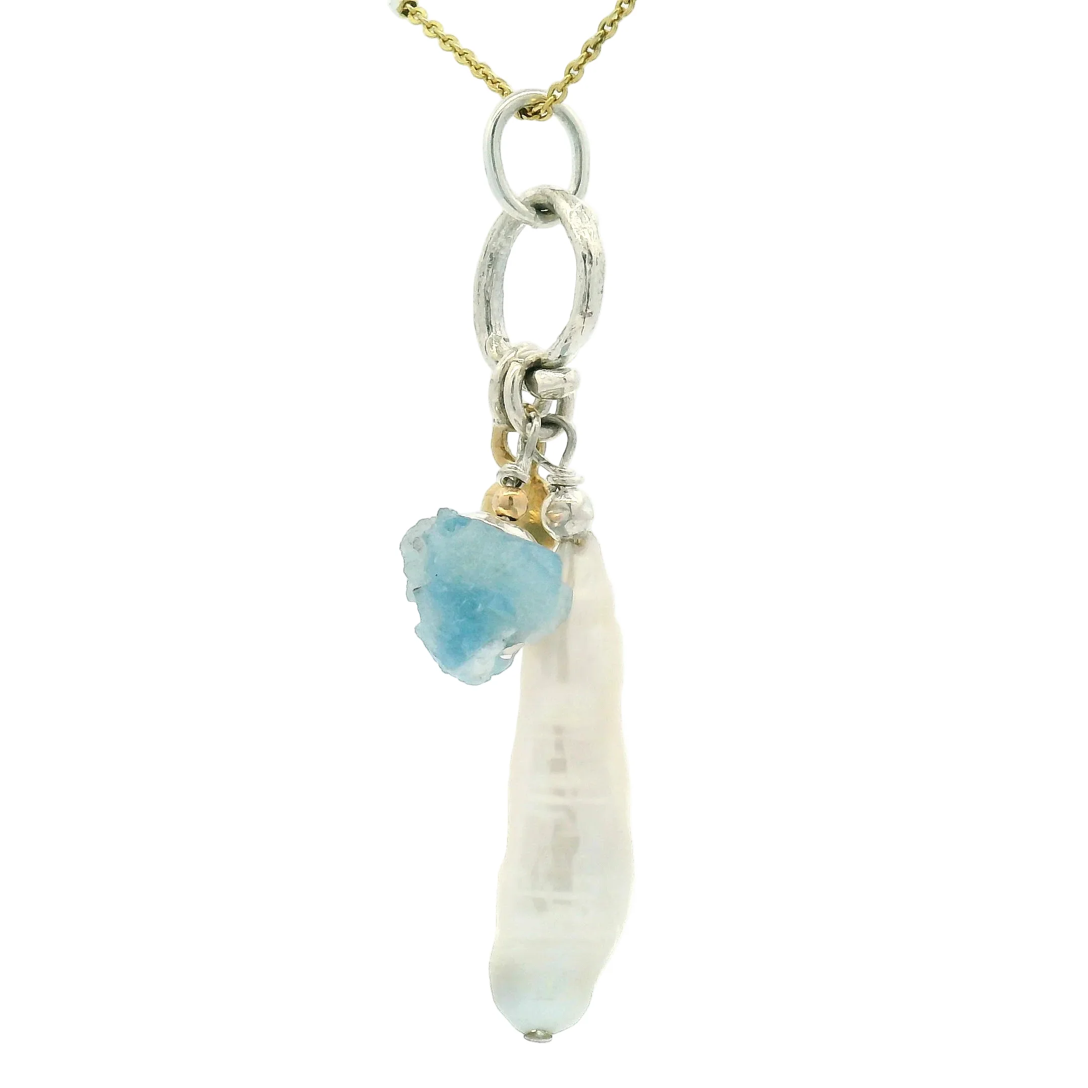 Long Pearl Aquamarine Charm Pendant - Image 2