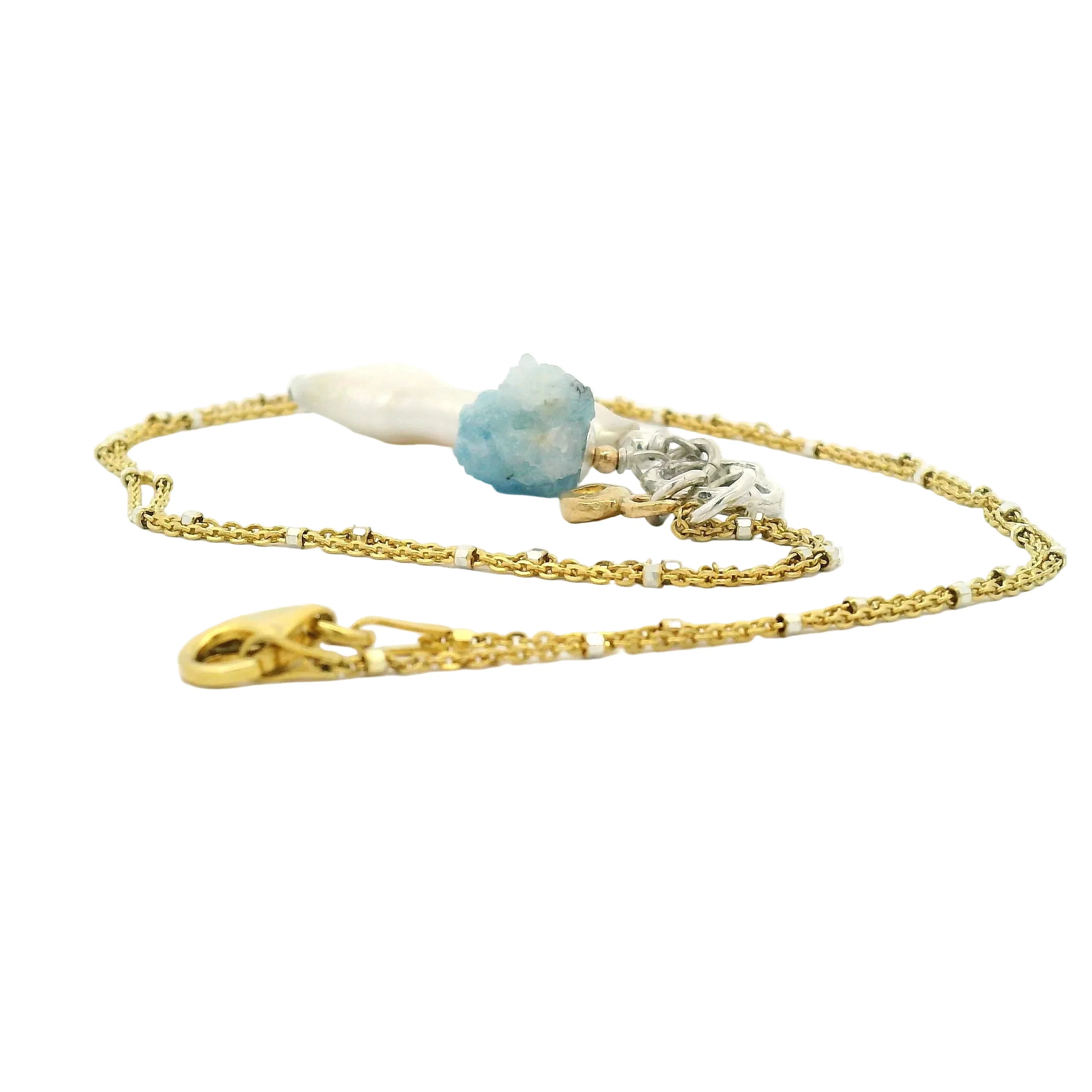Long Pearl Aquamarine Charm Pendant - Image 4