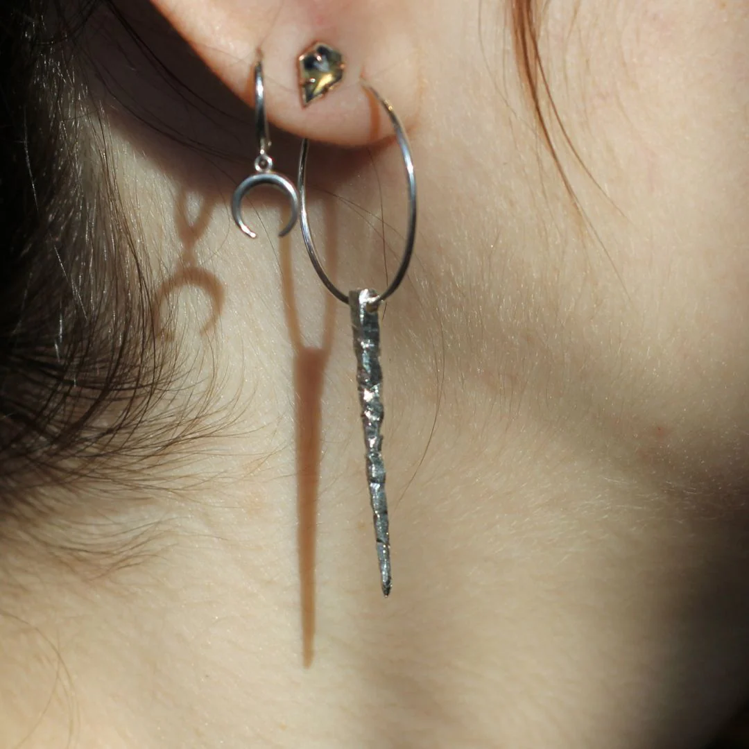 Long Silver Icicle Hoop Earrings - Image 2