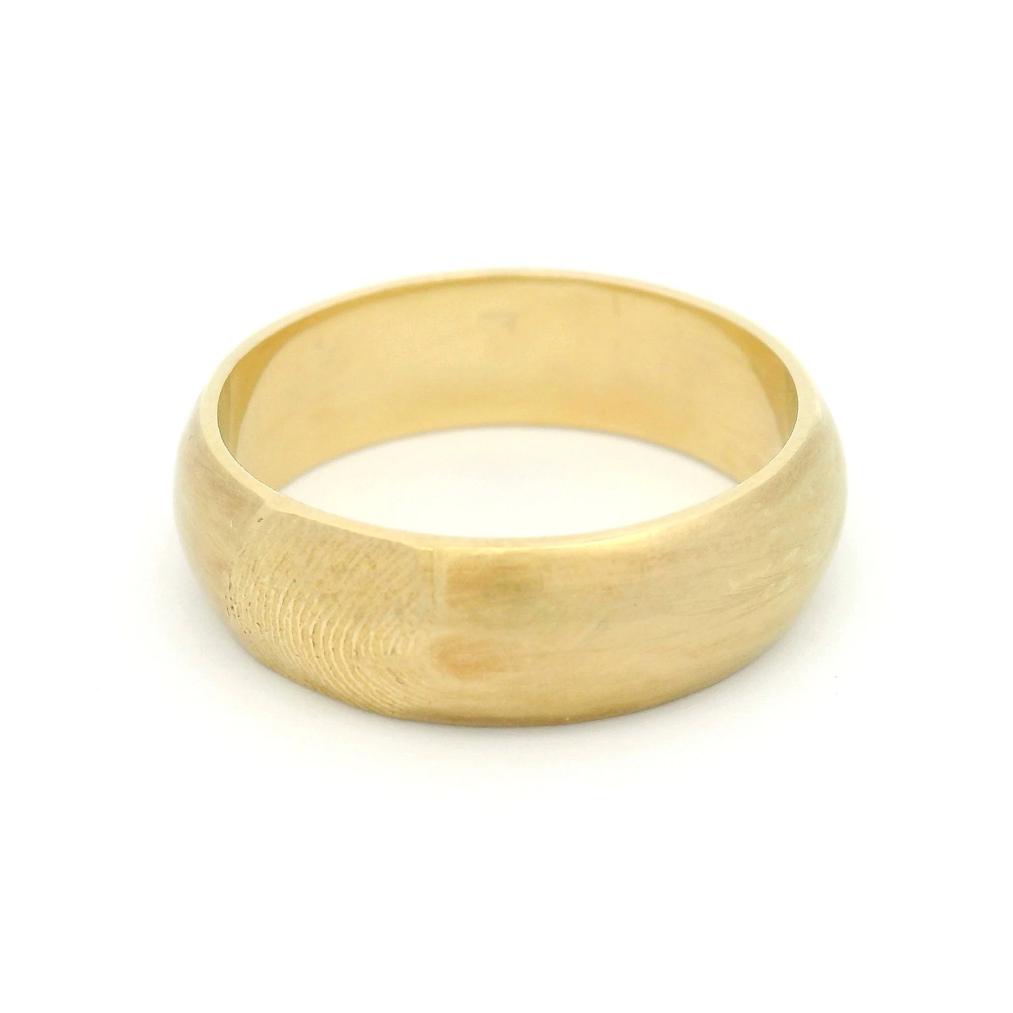 10k Yellow Fingerprint Satin Finish Domed Wedding Band - Image 2