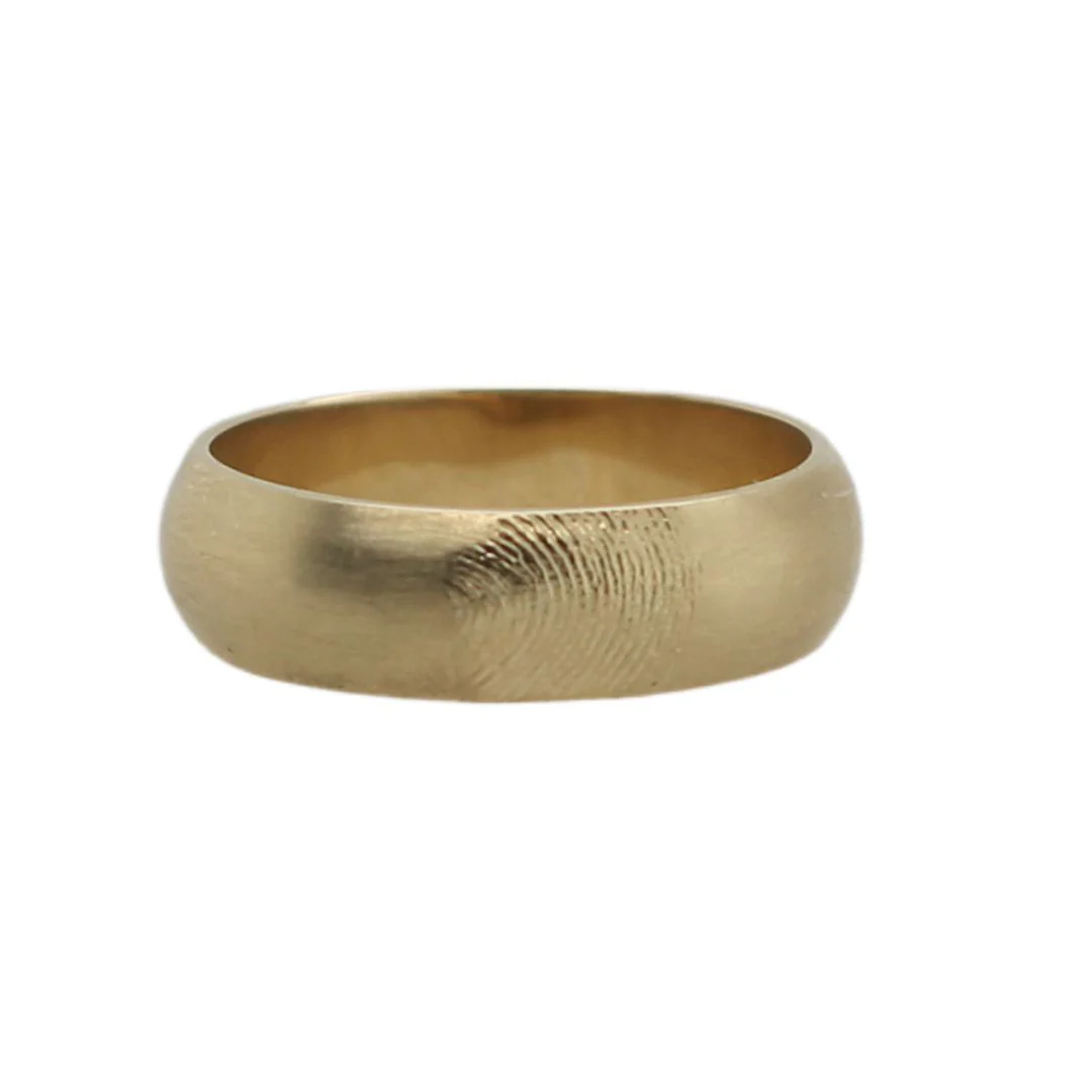 10k Yellow Fingerprint Satin Finish Domed Wedding Band - Image 3