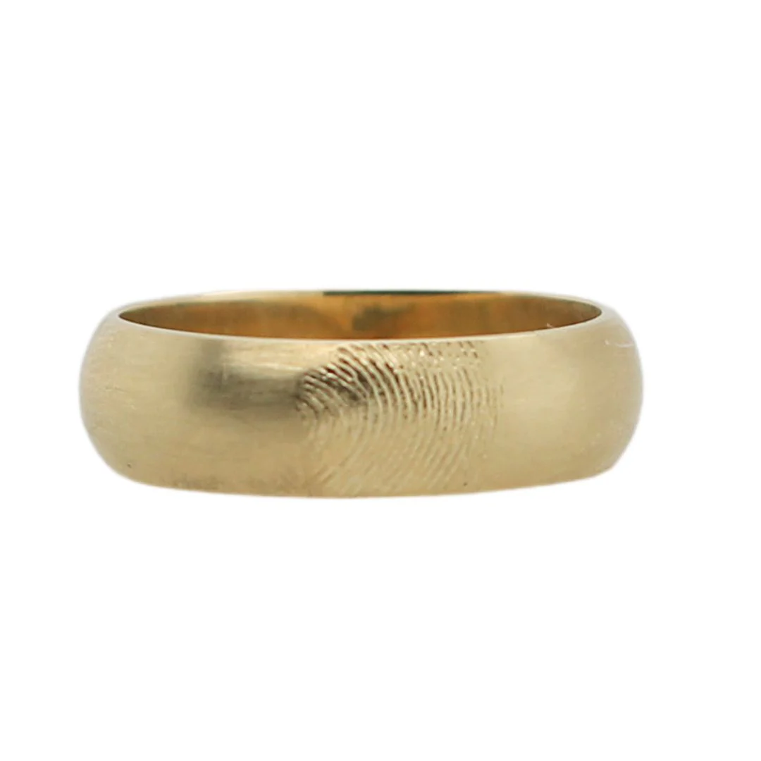 10k Yellow Fingerprint Satin Finish Domed Wedding Band - Image 5