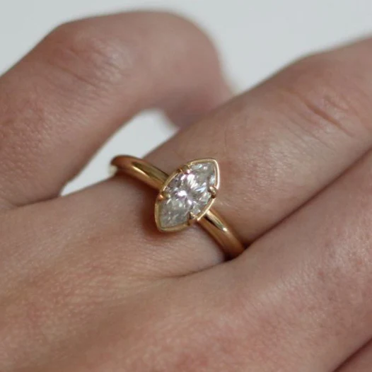 14k Yellow 10mm x 5mm Marquis Moissanite Solitaire - Image 3