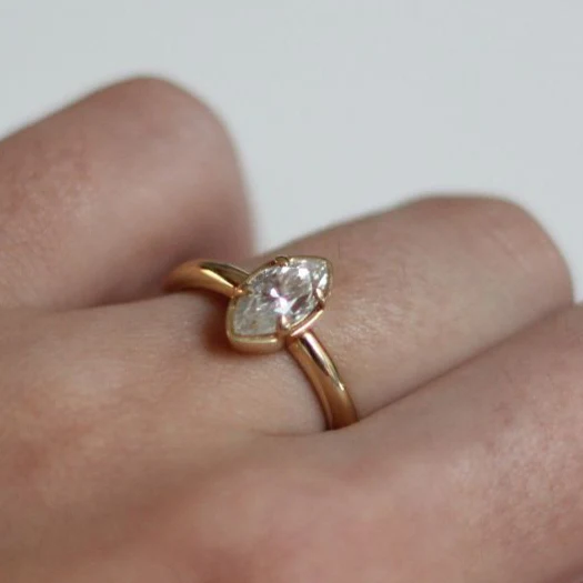 14k Yellow 10mm x 5mm Marquis Moissanite Solitaire - Image 4