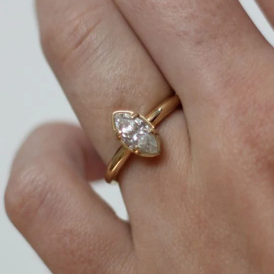 14k Yellow 10mm x 5mm Marquis Moissanite Solitaire - Image 5