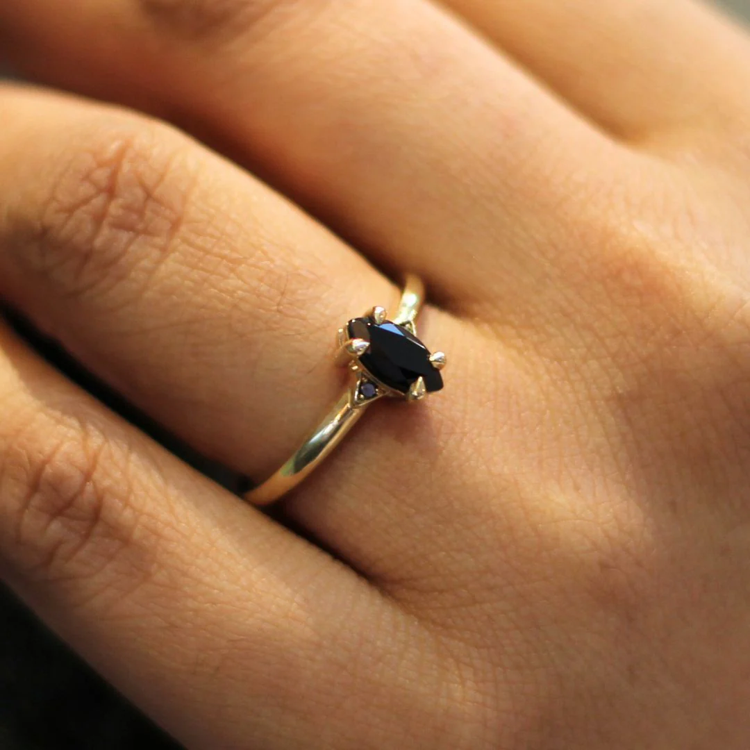 Marquise-Cut Black Spinel Engagement Ring - Image 3