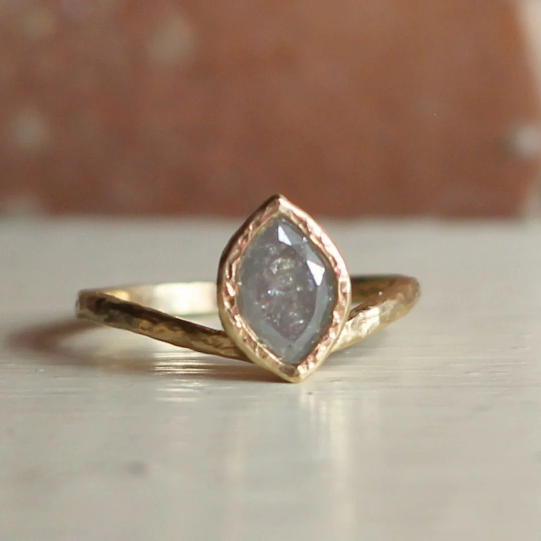 14k Yellow Organic Bezel-Set Solitaire with 1.25ct Marquise Grey Diamond - Image 4