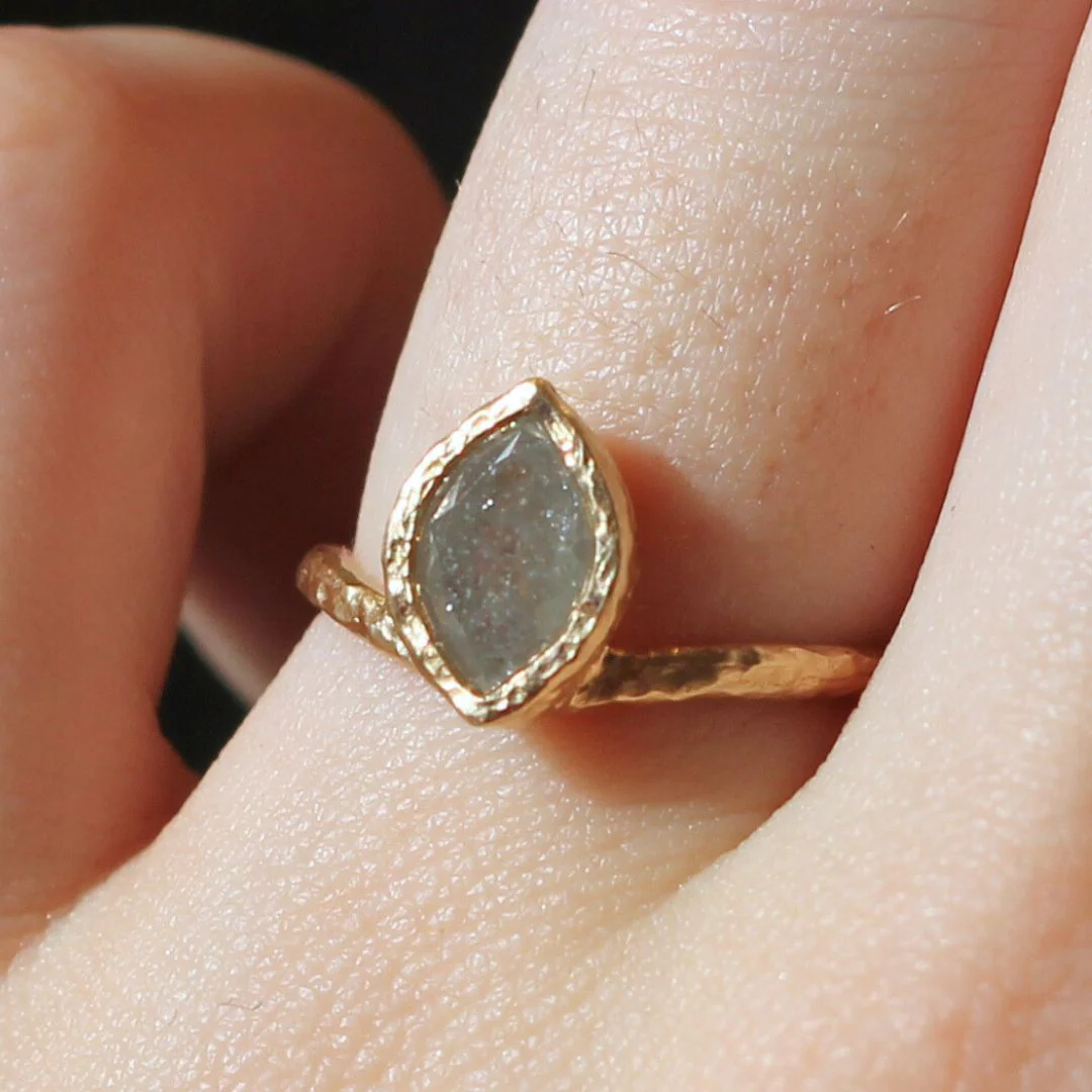 14k Yellow Organic Bezel-Set Solitaire with 1.25ct Marquise Grey Diamond - Image 6