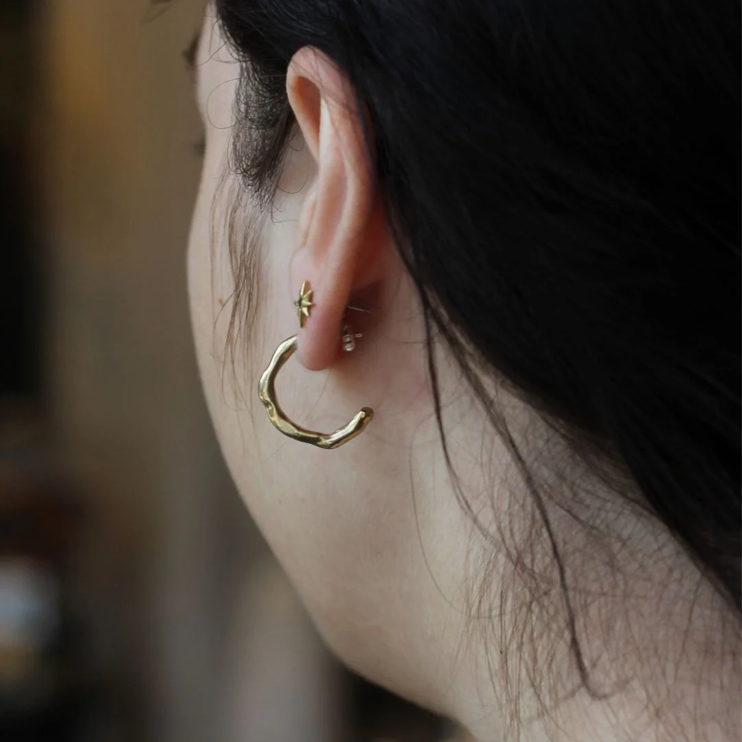 Large Melty Brass Hoops - Image 3