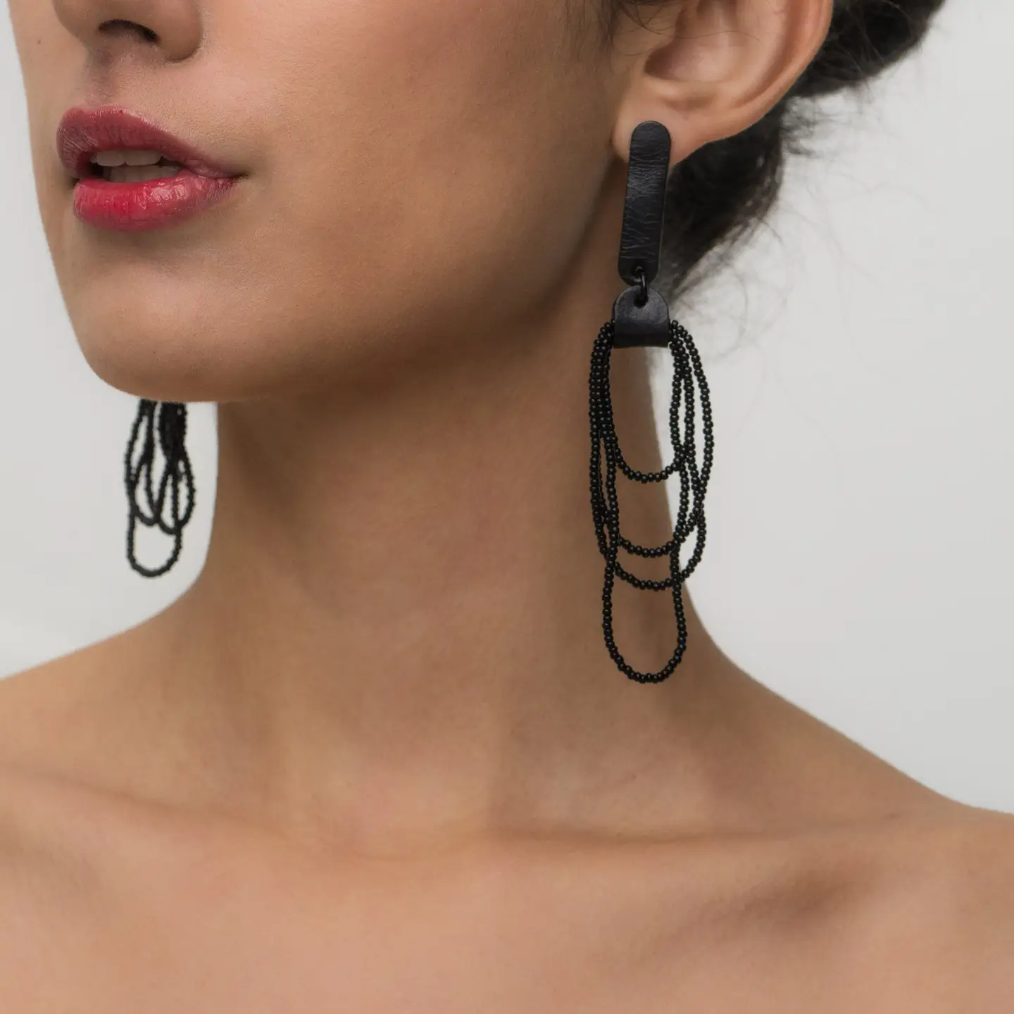 Messy Beaded Dangle Earrings - Image 2