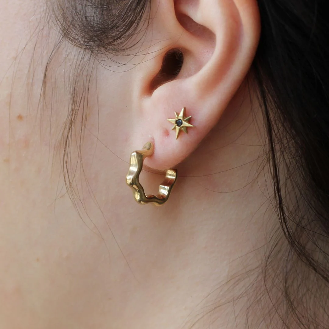 Brass Mini Wavy Hoops - Image 2