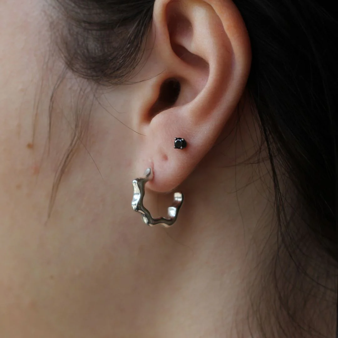 Silver Mini Wavy Hoops - Image 2