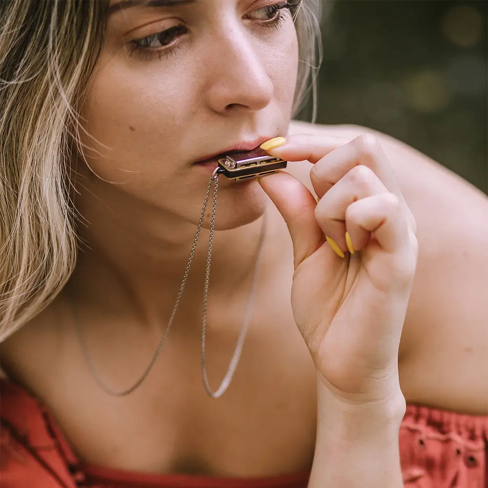 Miniature Harmonica Pendant Necklace - Silver - Image 2