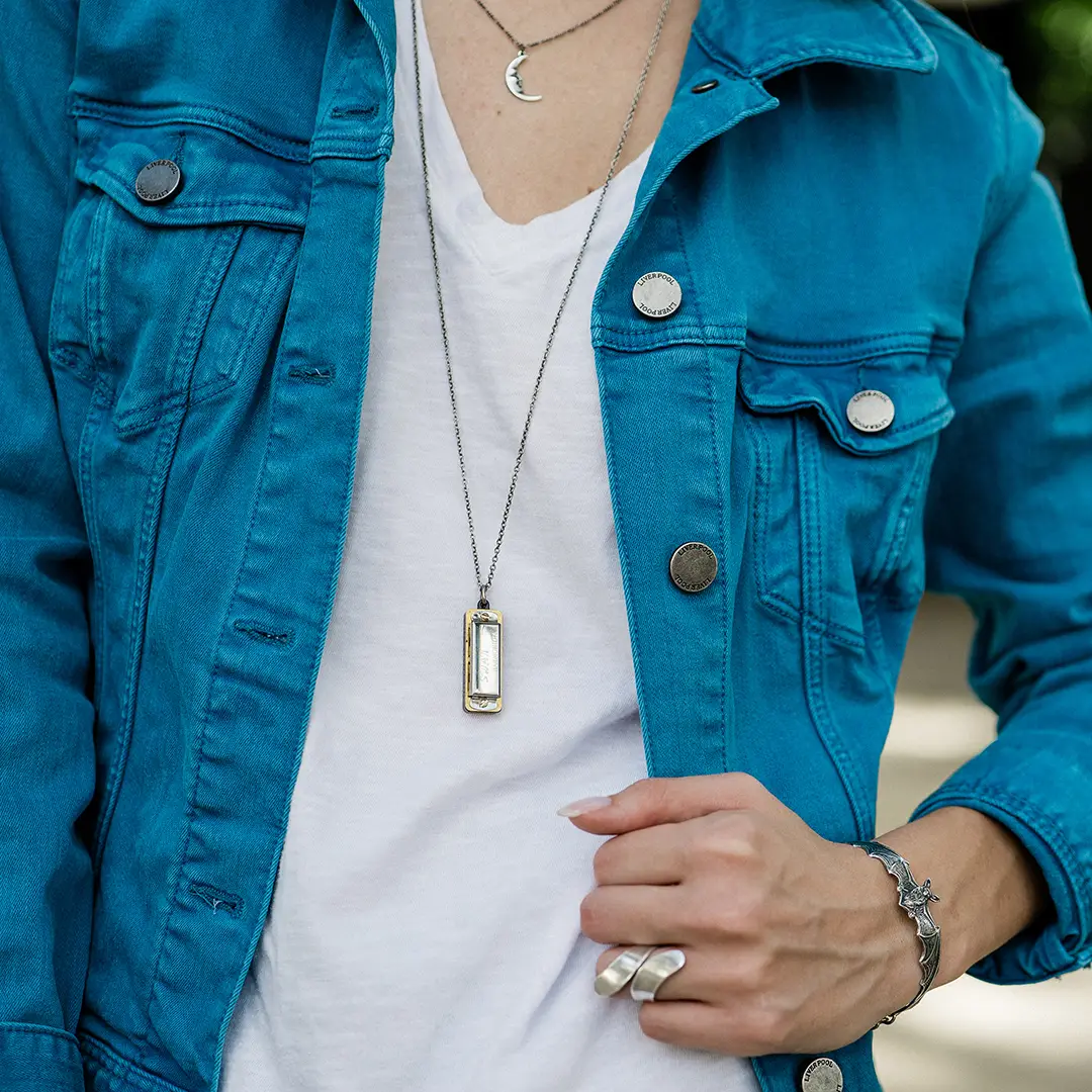 Miniature Harmonica Pendant Necklace - Silver - Image 4