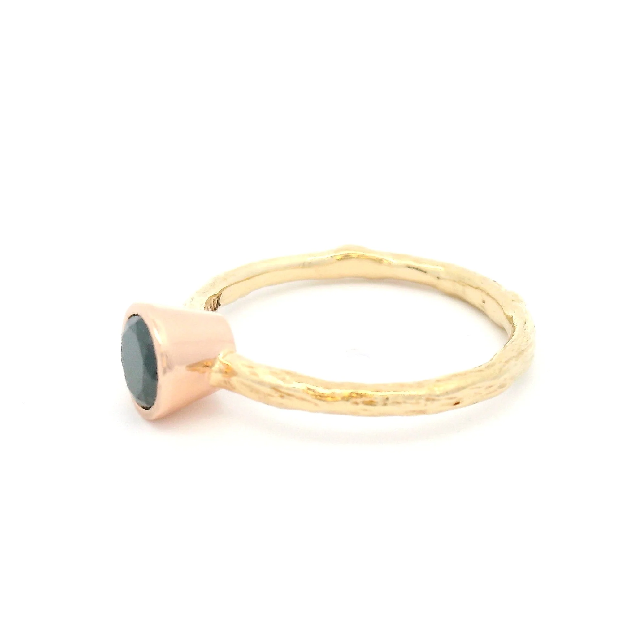 10k Yellow and Rose Gold Organic Bezel-Set Solitaire with 0.62ct Black Diamond - Image 3