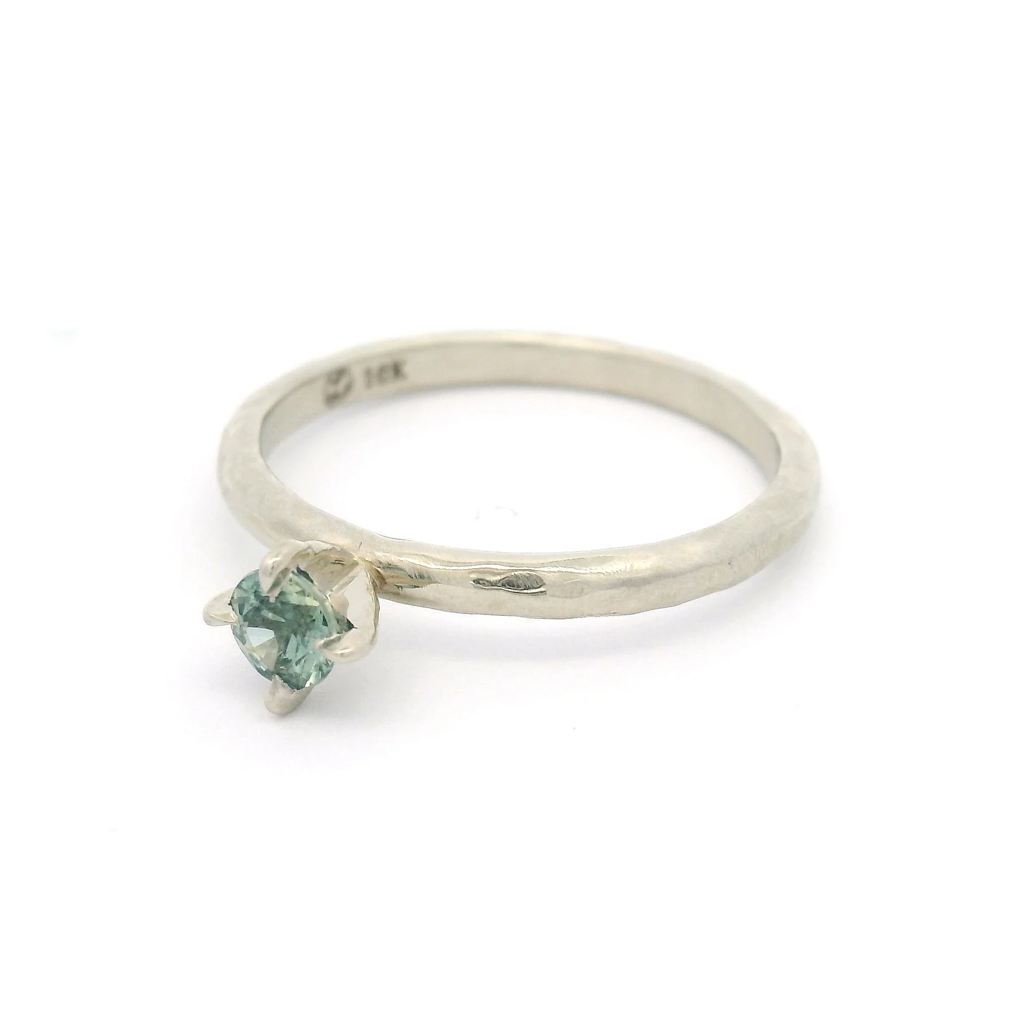 10k White Gold Organic Claw-Set Solitaire with 0.20ct Natural Blue Green Sapphire - Image 2