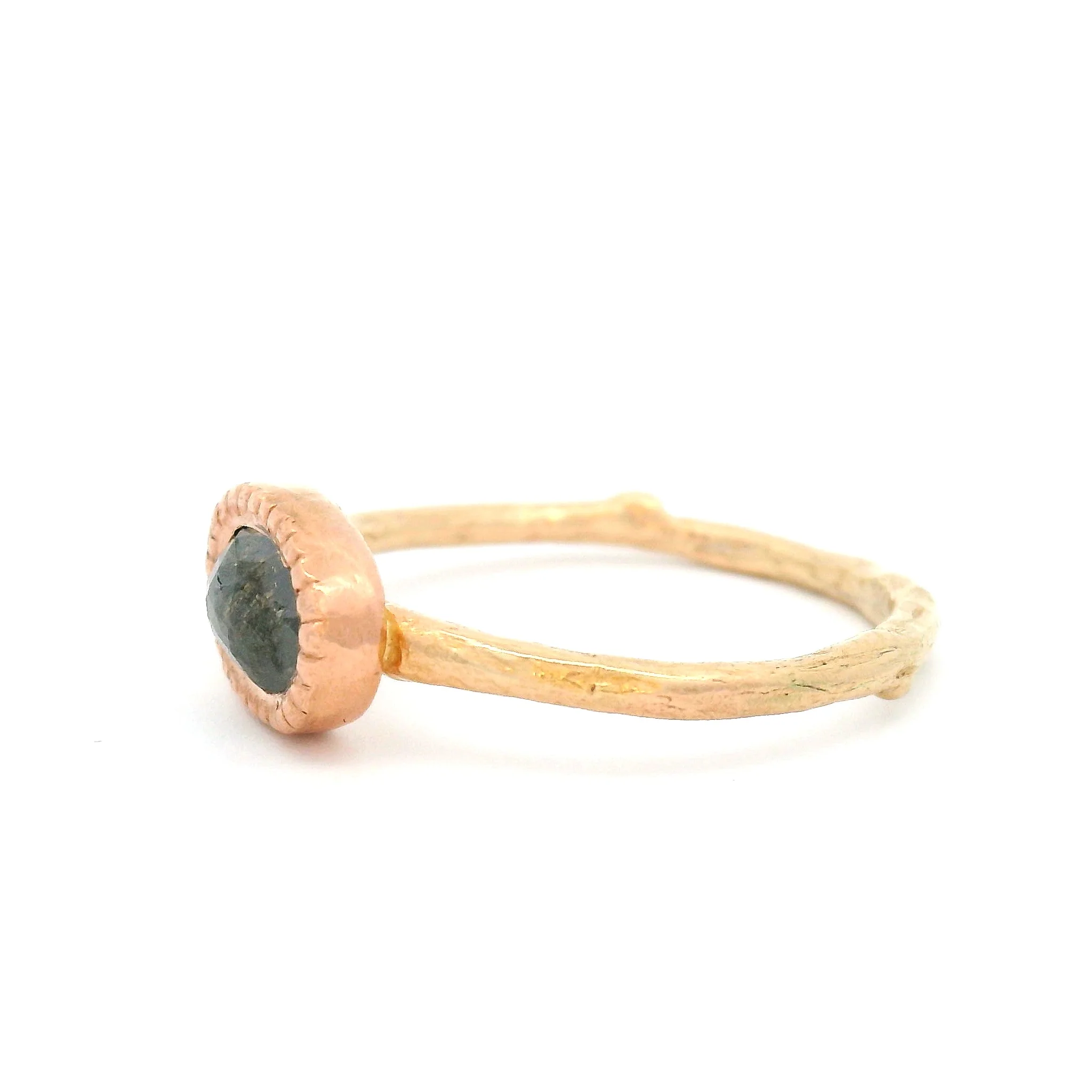 10k Yellow and Rose Gold Organic Bezel-Set Solitaire with 0.88ct Rose-Cut Diamond - Image 3